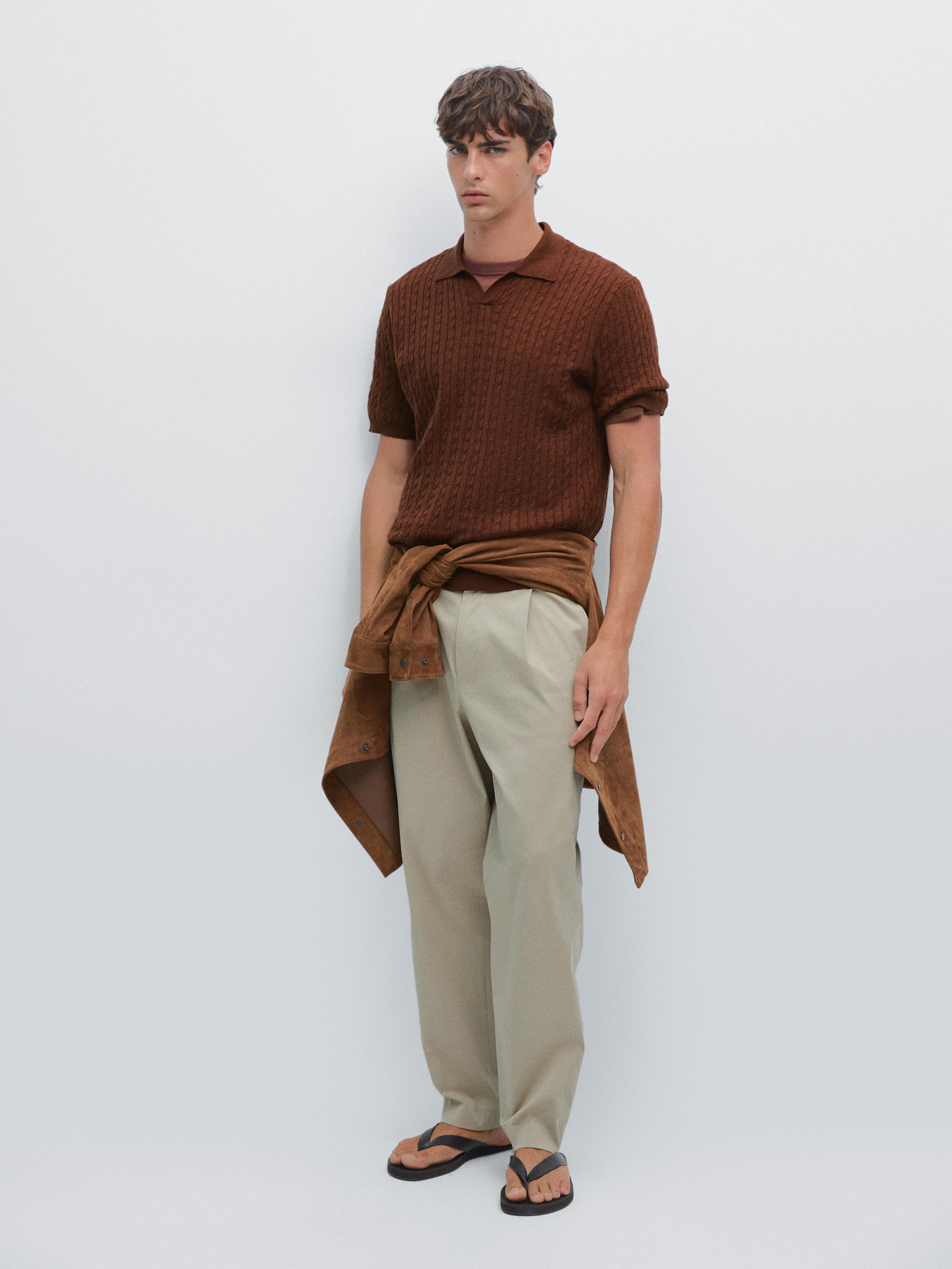 Cable-knit polo shirt
