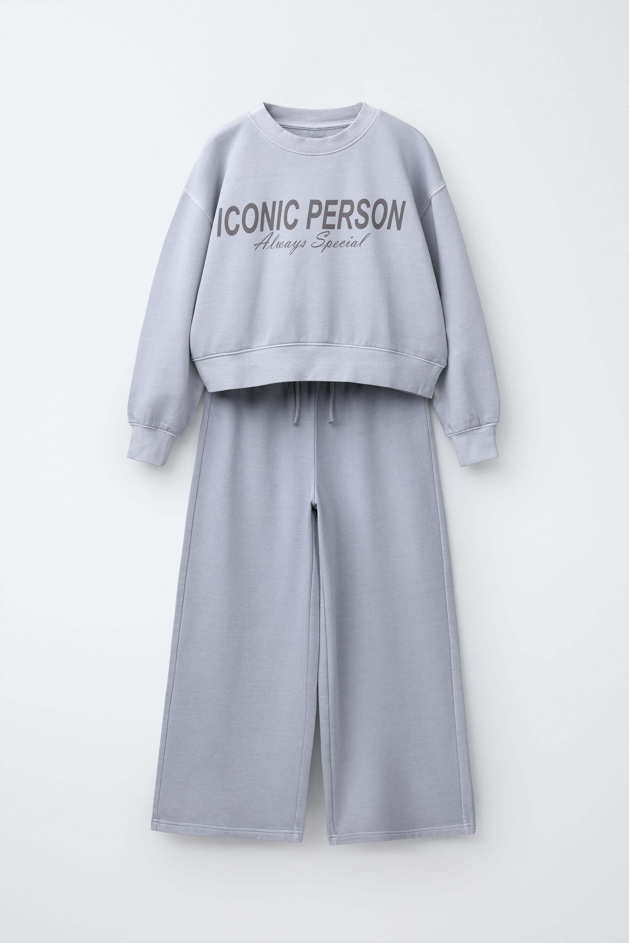 TEXT WIDE LEG SWEATSHIRT AND PANTS SET