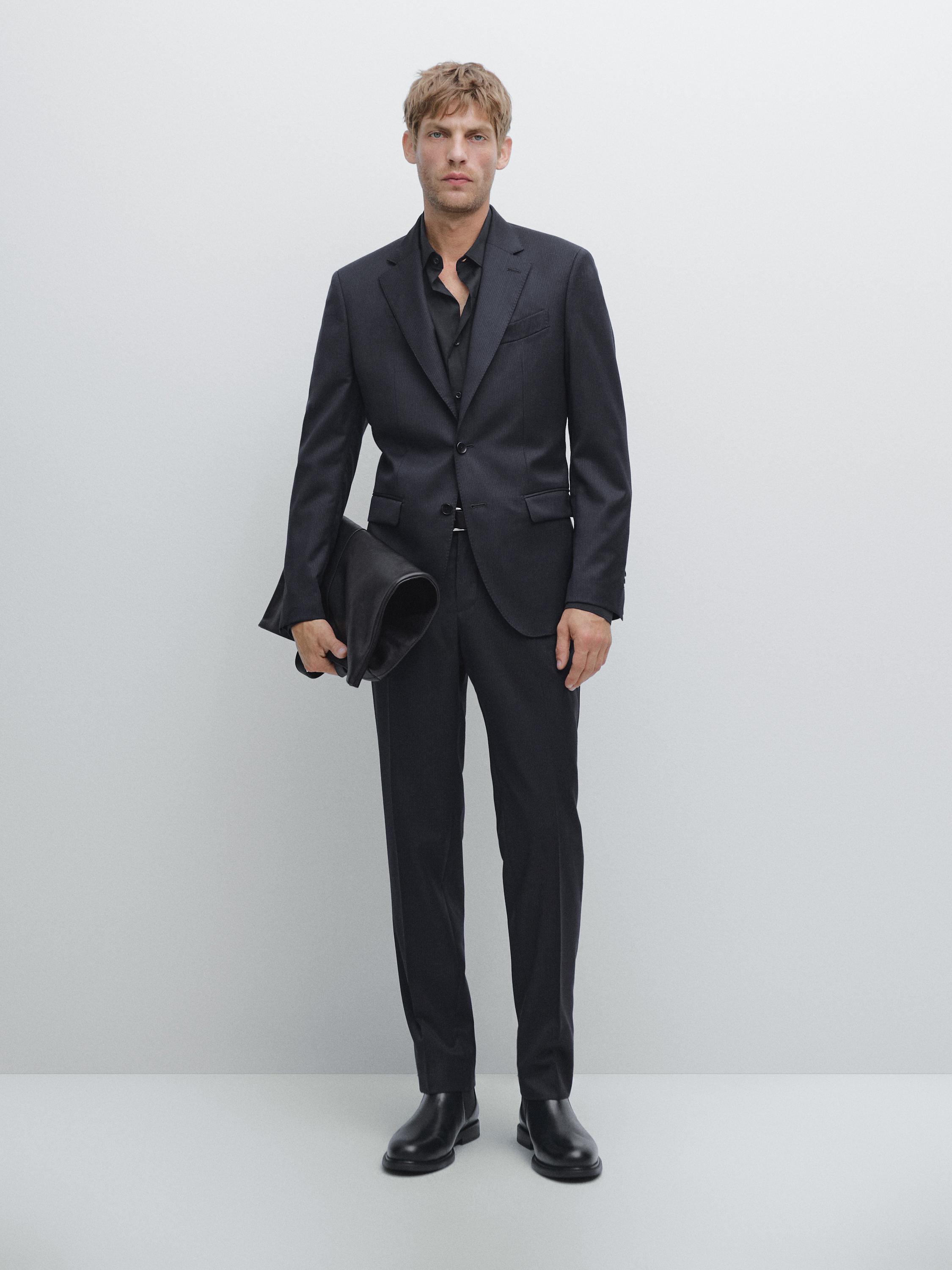 Pinstripe wool suit trousers