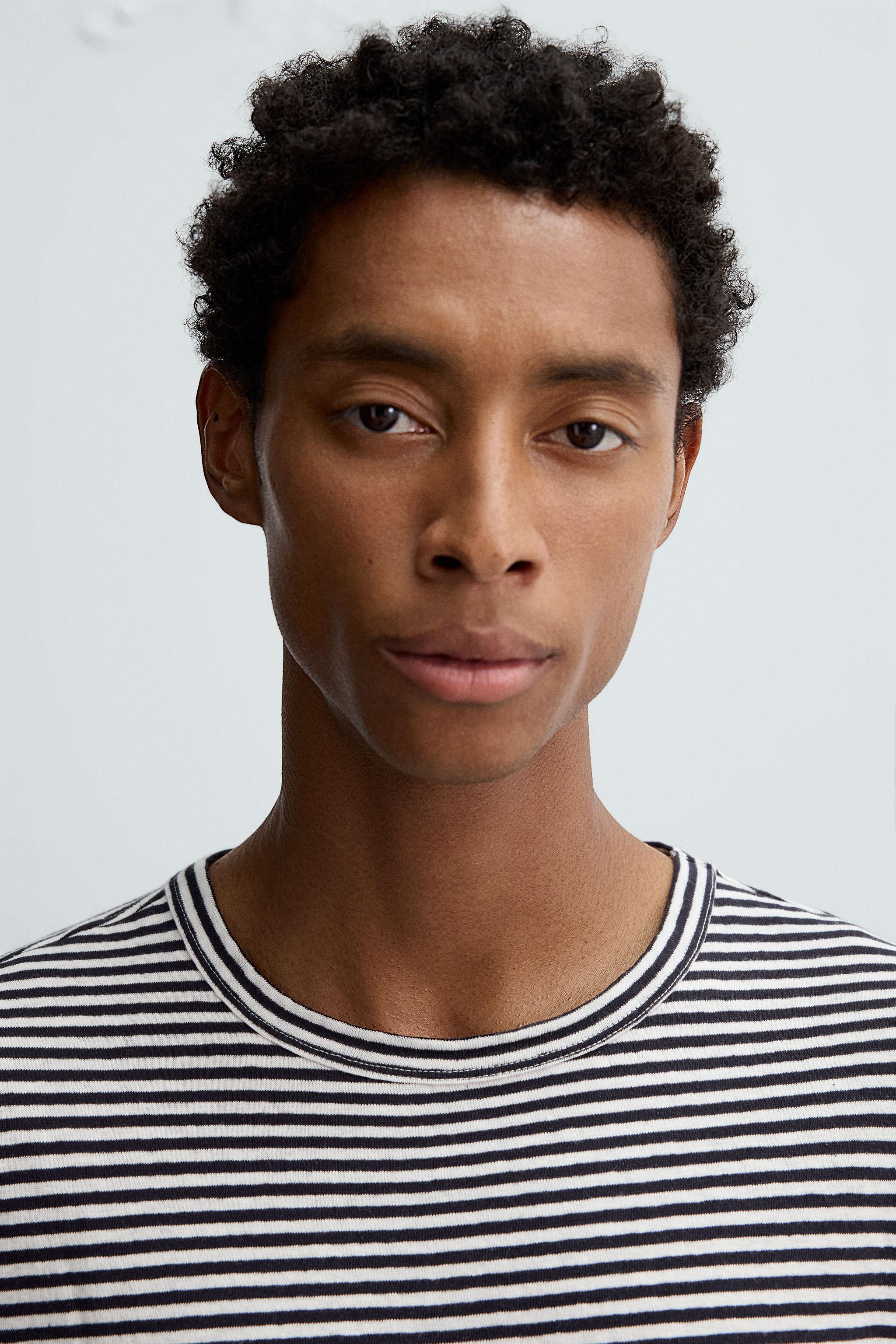 STRIPED COTTON LINEN BLEND T-SHIRT