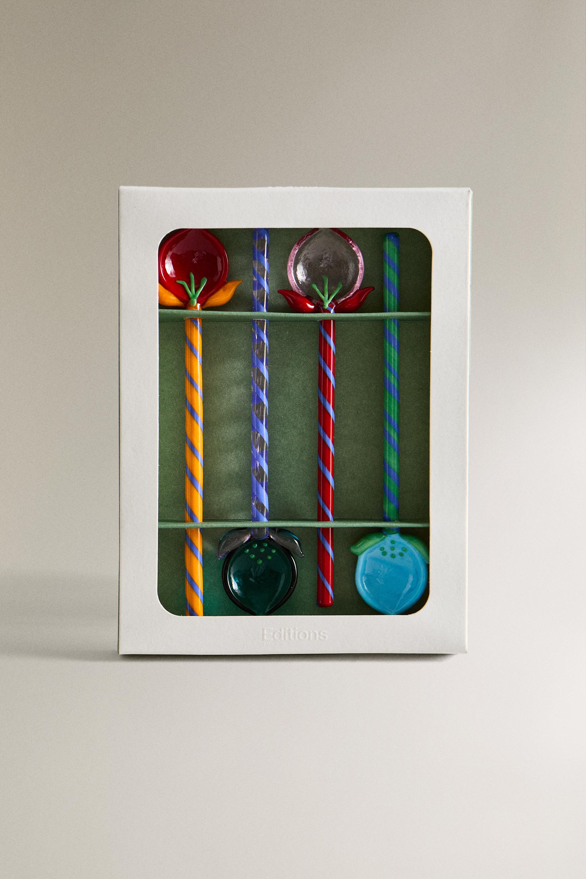 SET OF FLORAL GLASS DESSERT SPOONS (SET OF 4)