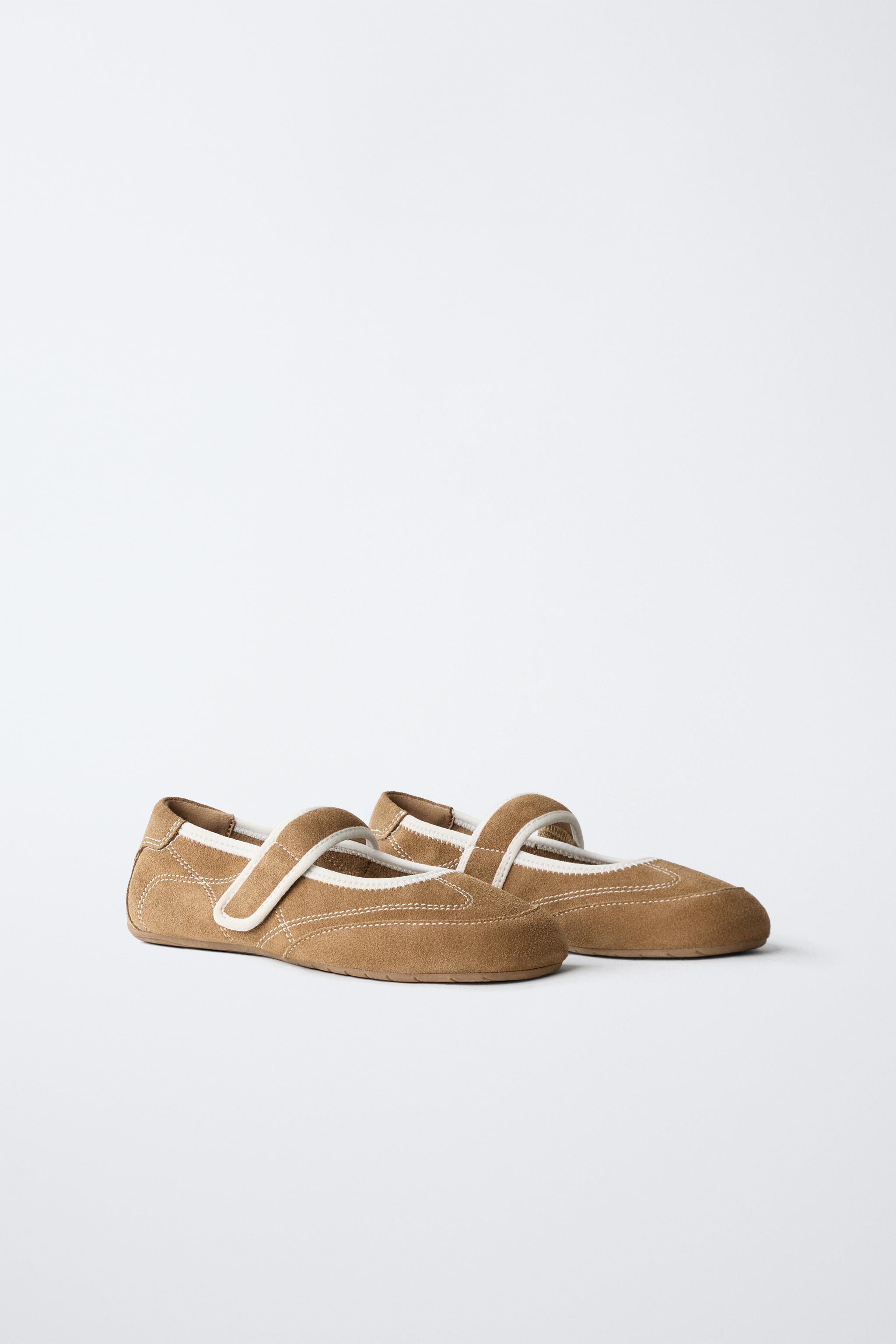 SPLIT LEATHER SPORTY BALLET FLATS