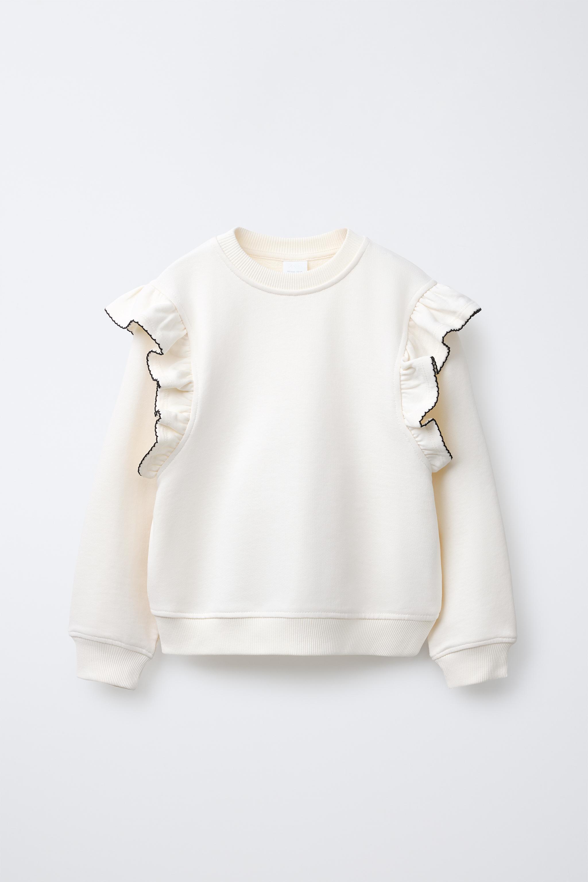 TOPSTITCHED RUFFLED SWEATSHIRT