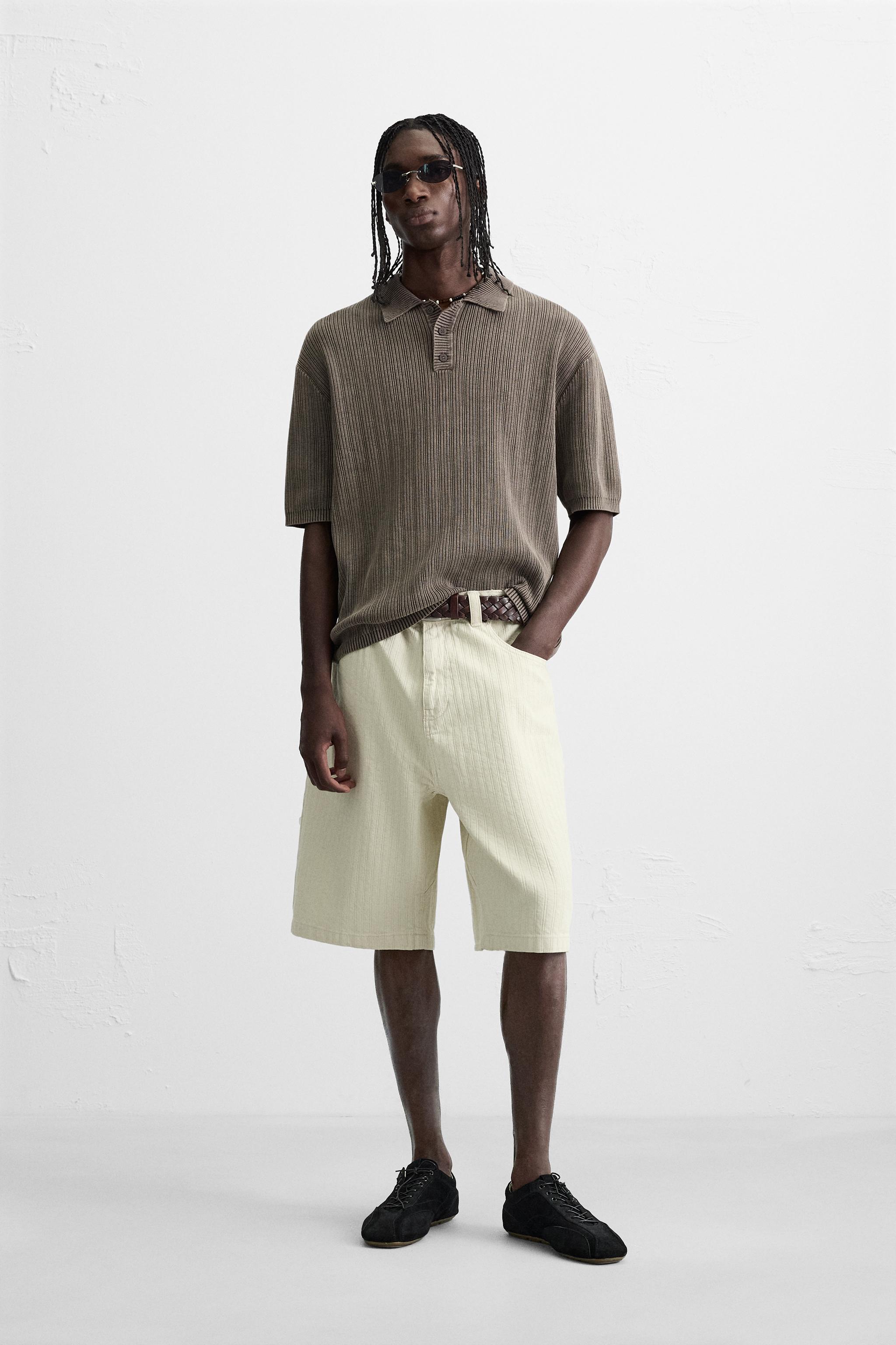 WASHED TEXTURED KNIT POLO SHIRT