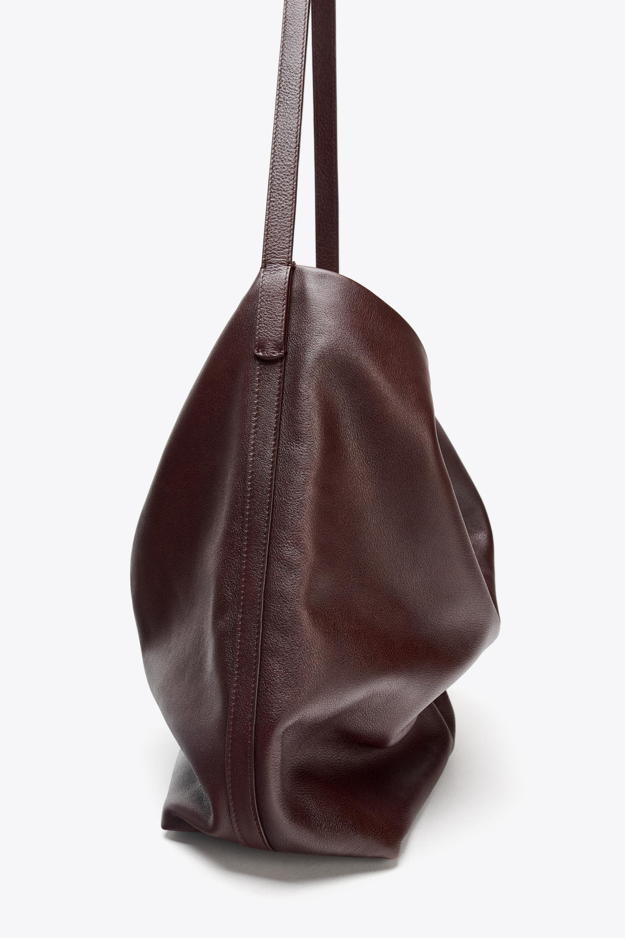 DOUBLE COMPARTMENT LEATHER BUCKET BAG