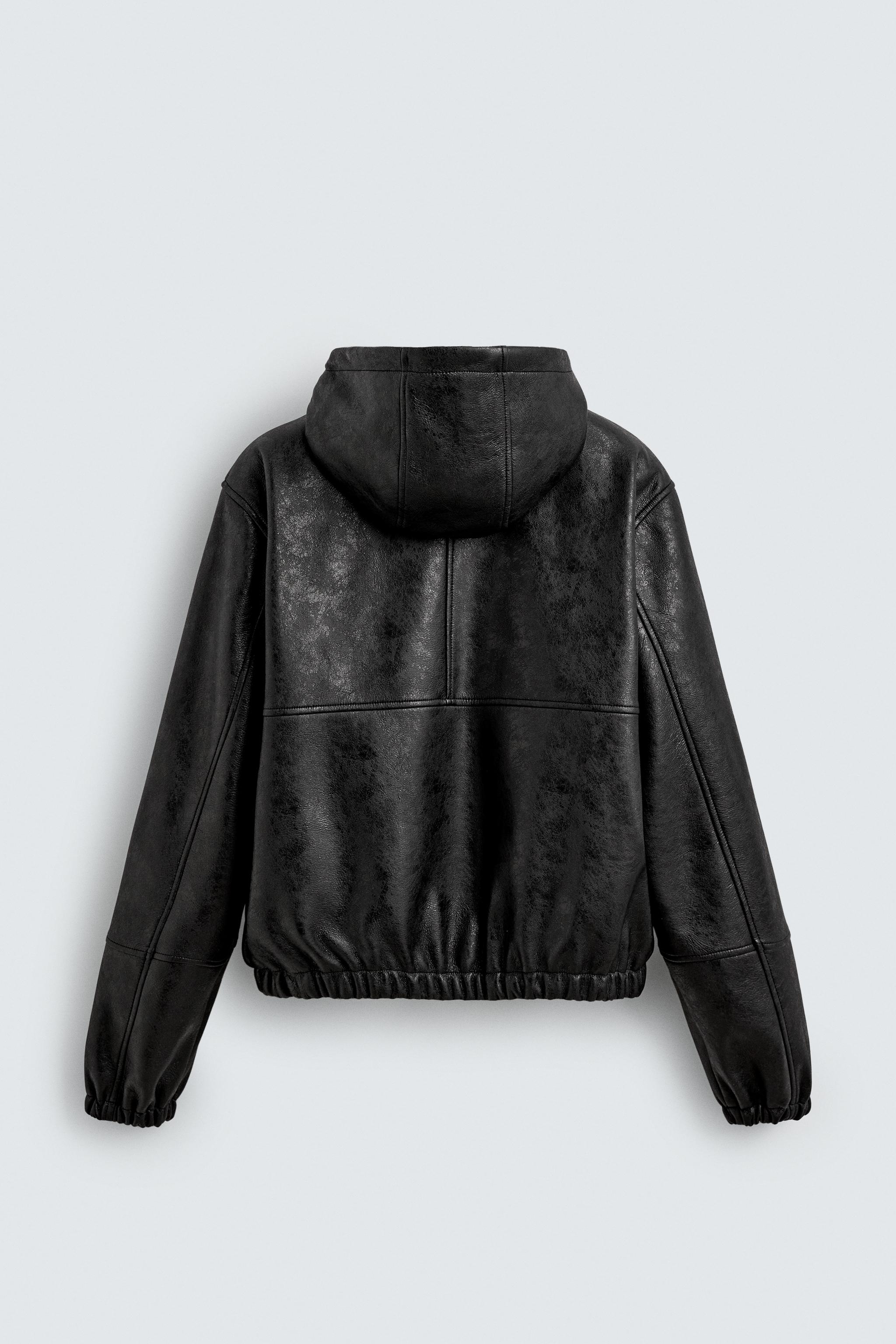 HOODIE FAUX LEATHER JACKET