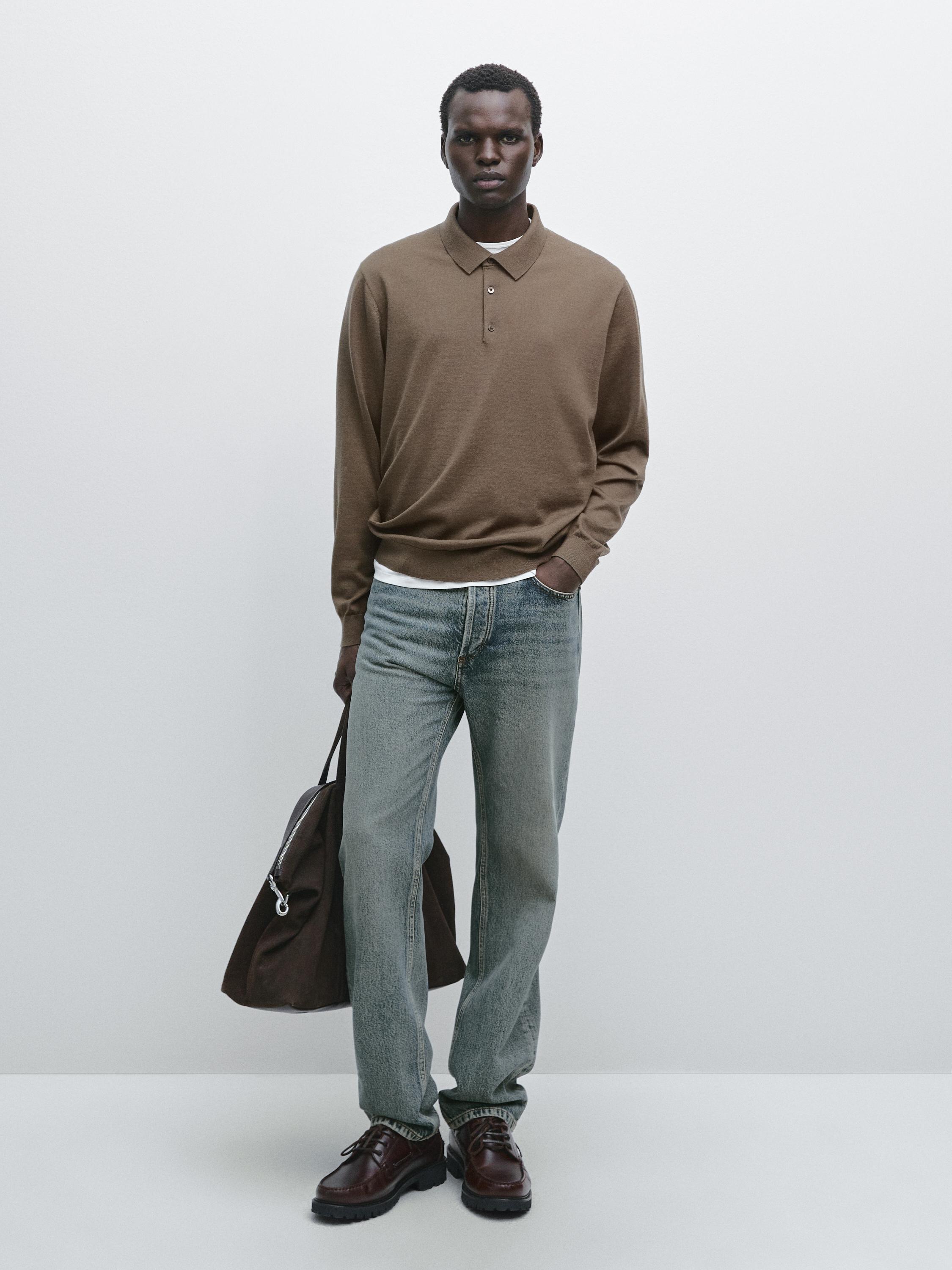 100% merino wool knit polo jumper