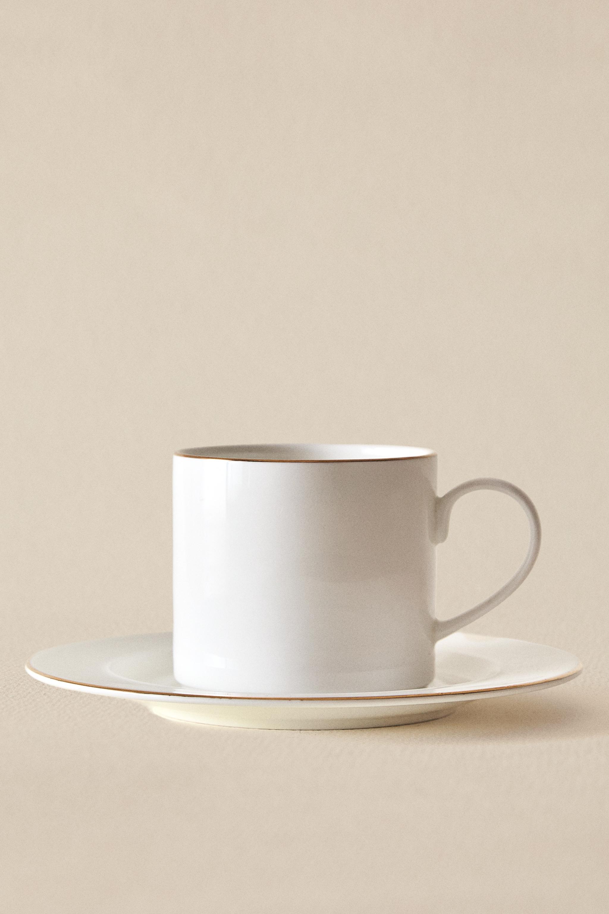 RIMMED BONE CHINA TEACUP AND SAUCER