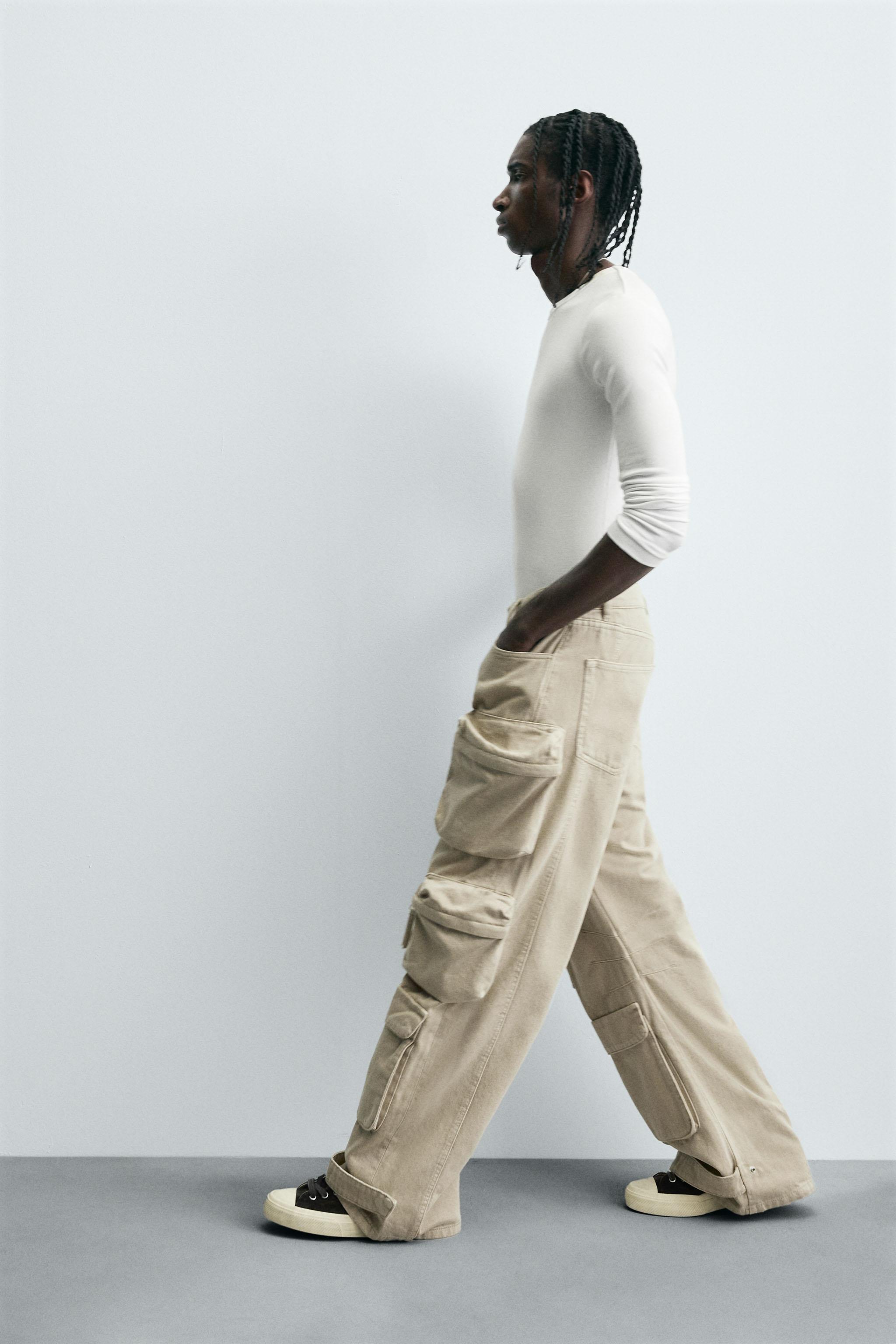 DENIM CARGO PANTS WITH POCKETS
