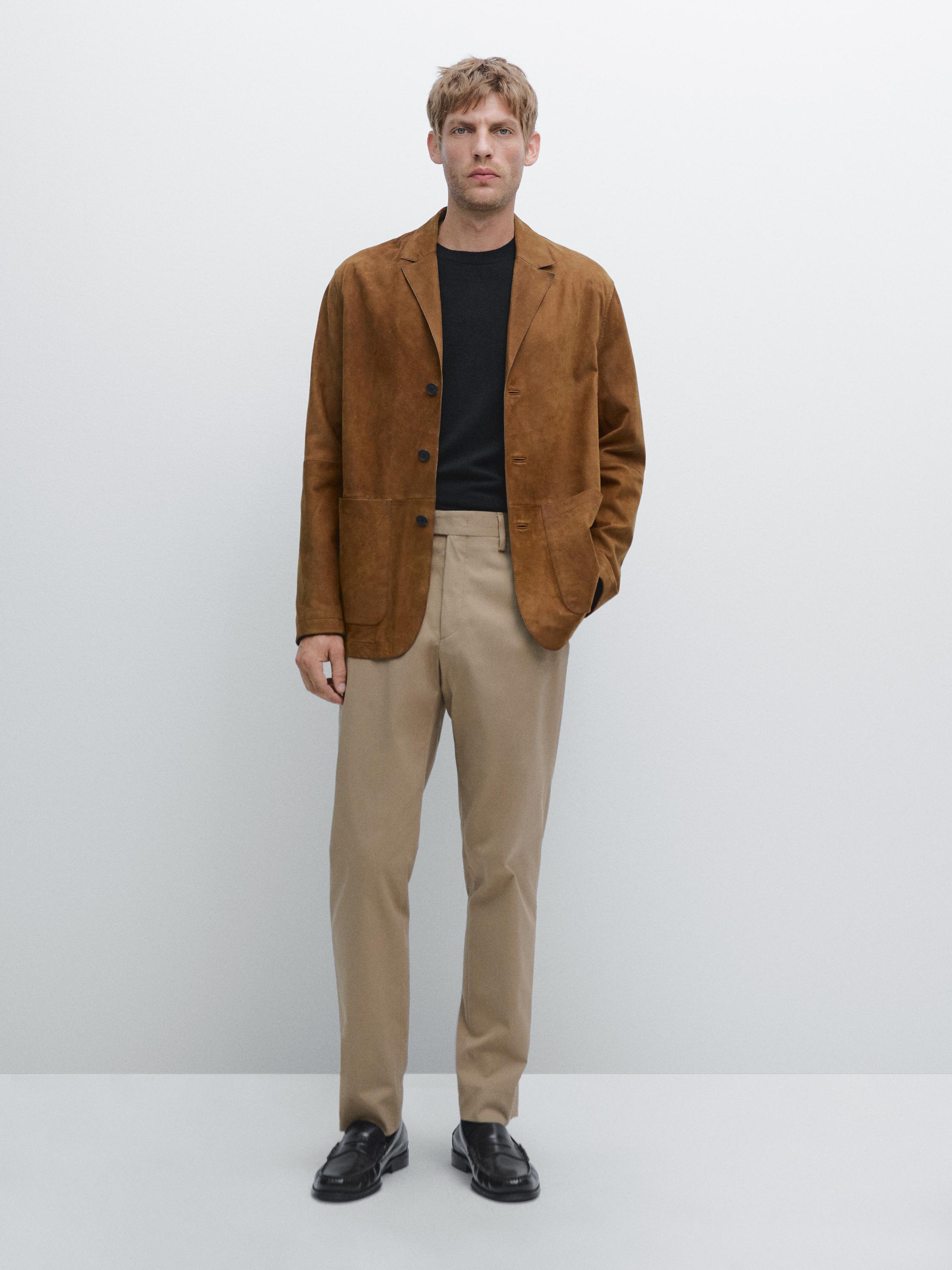 Cotton blend slim fit trousers