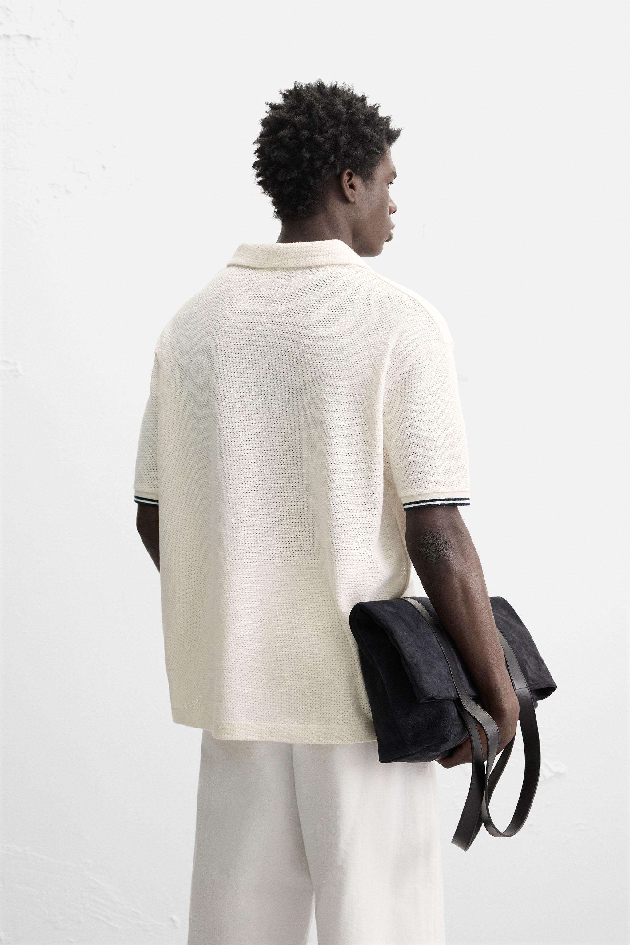 CONTRAST OPEN WEAVE POLO SHIRT