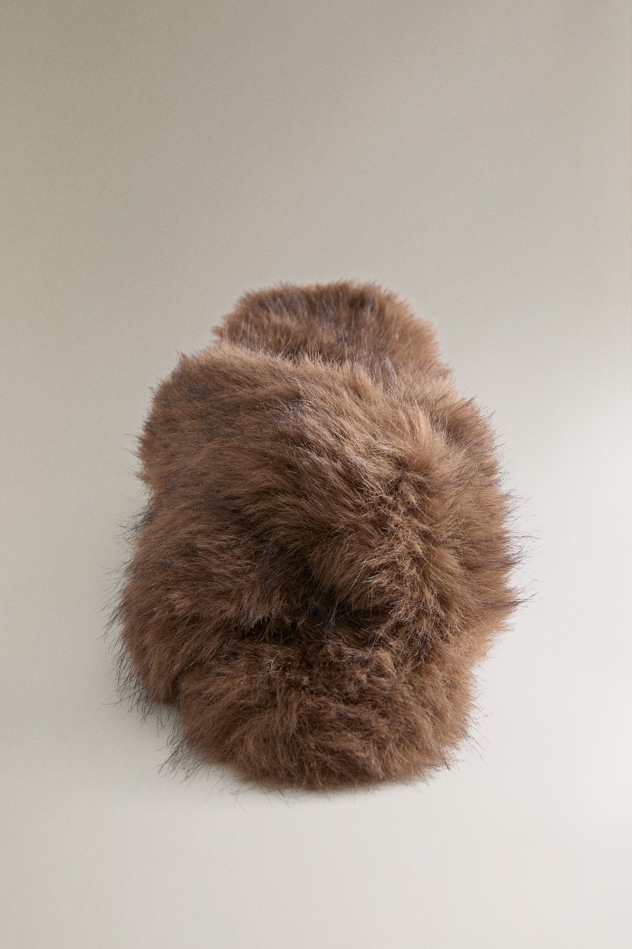 FAUX FUR CROSSOVER SANDALS