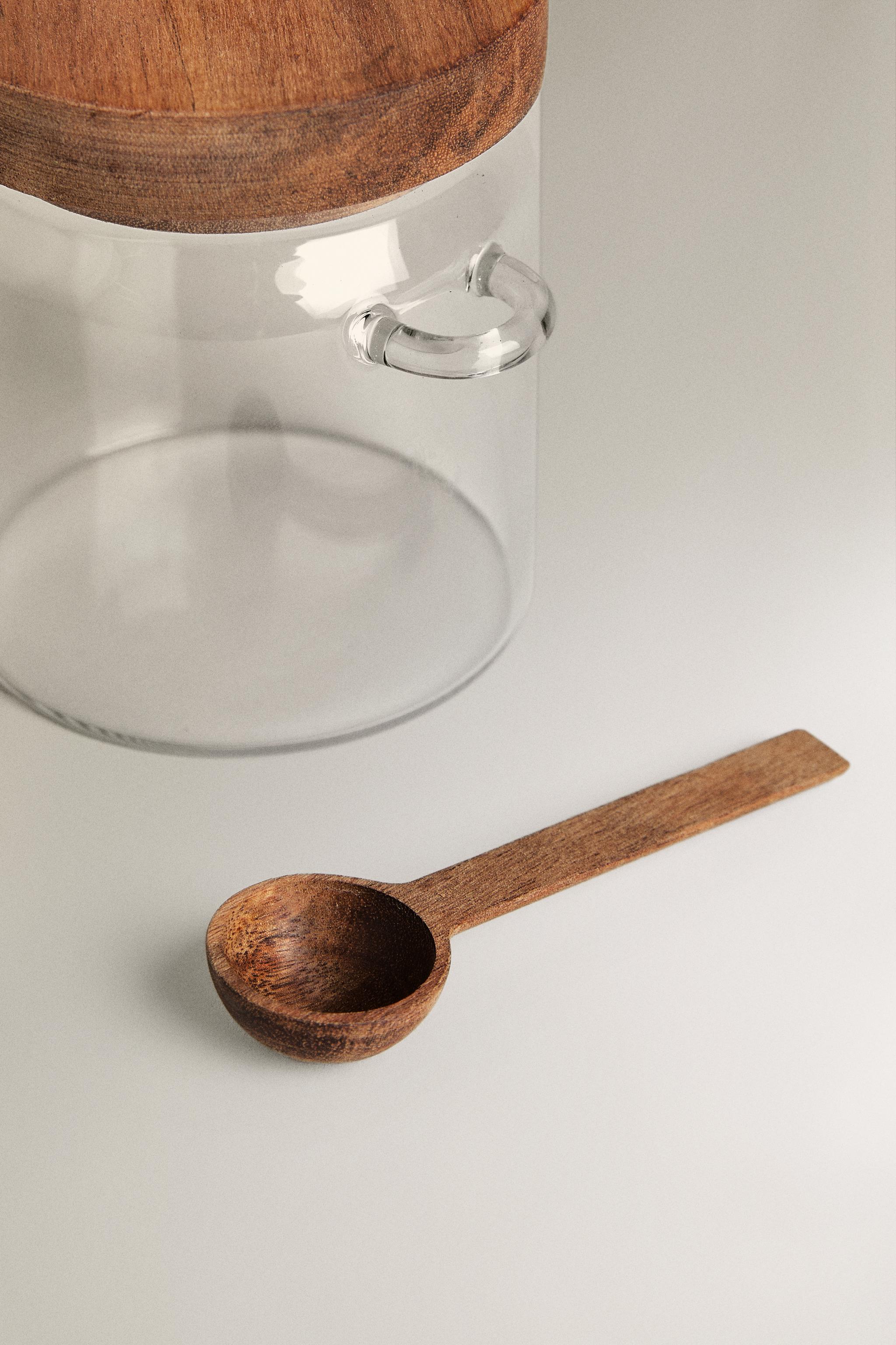 BOROSILICATE GLASS AND WOOD SUGAR BOWL