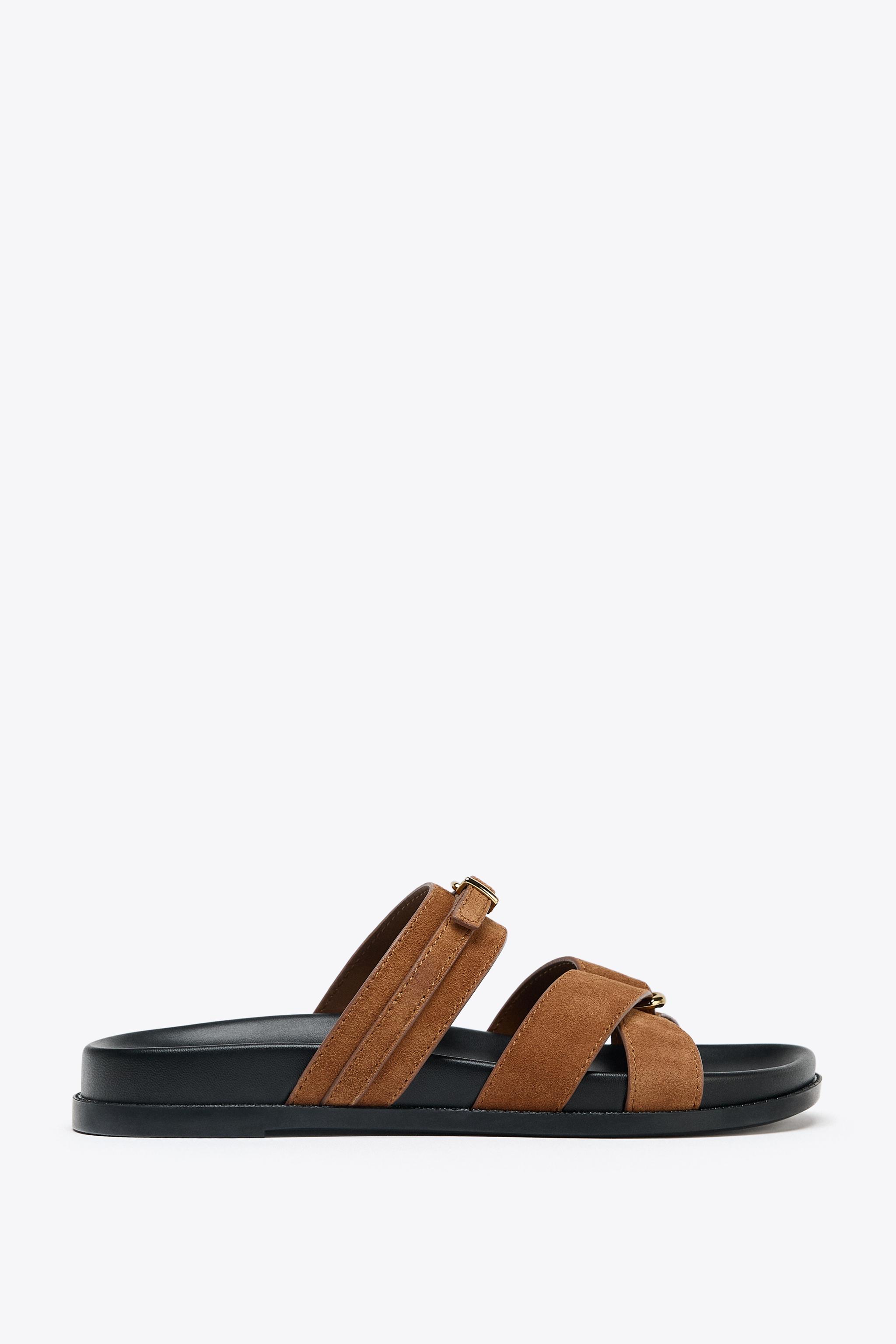 SUEDE CROSSED STRAP SANDALS