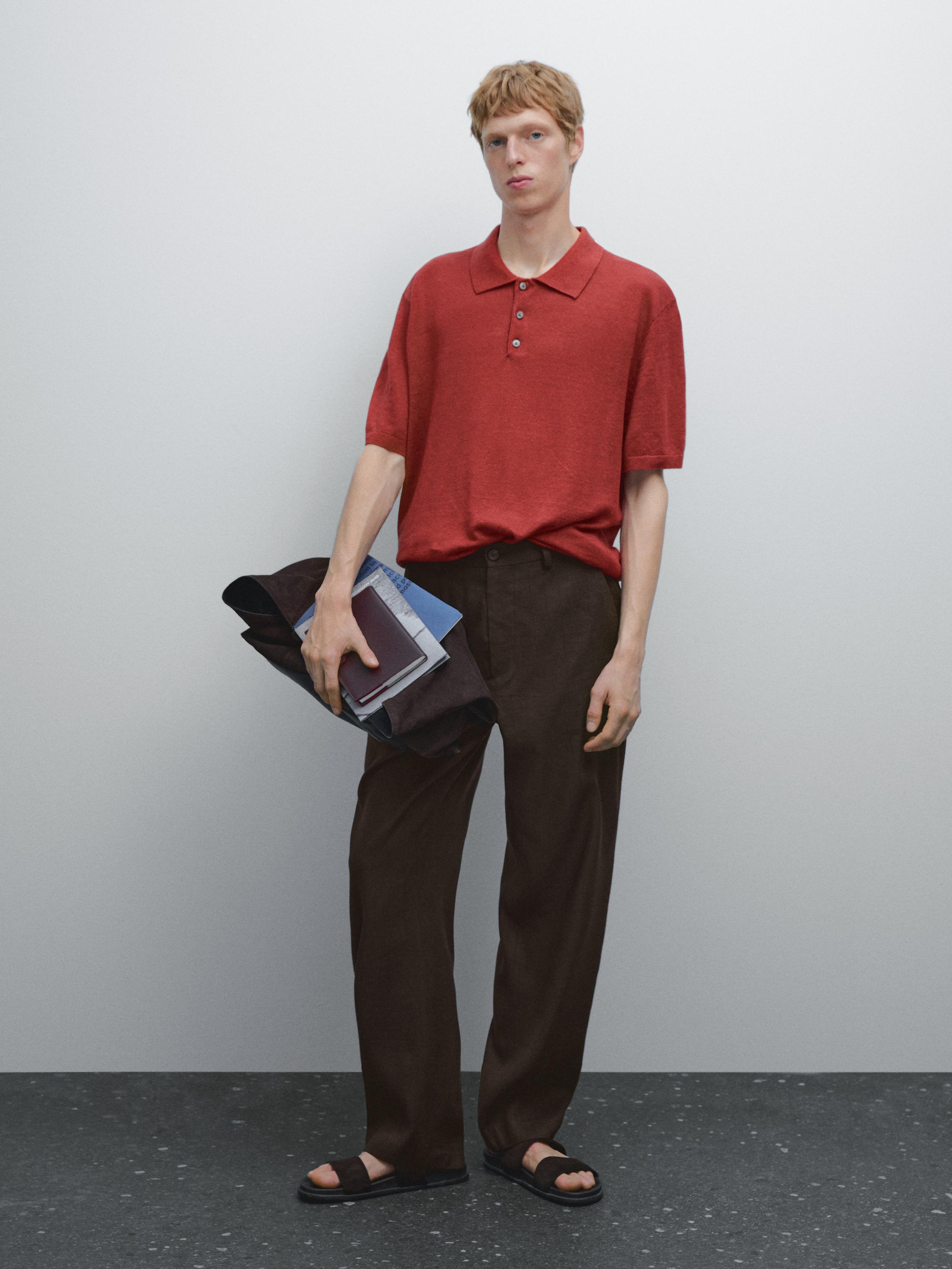 100% linen knit polo shirt