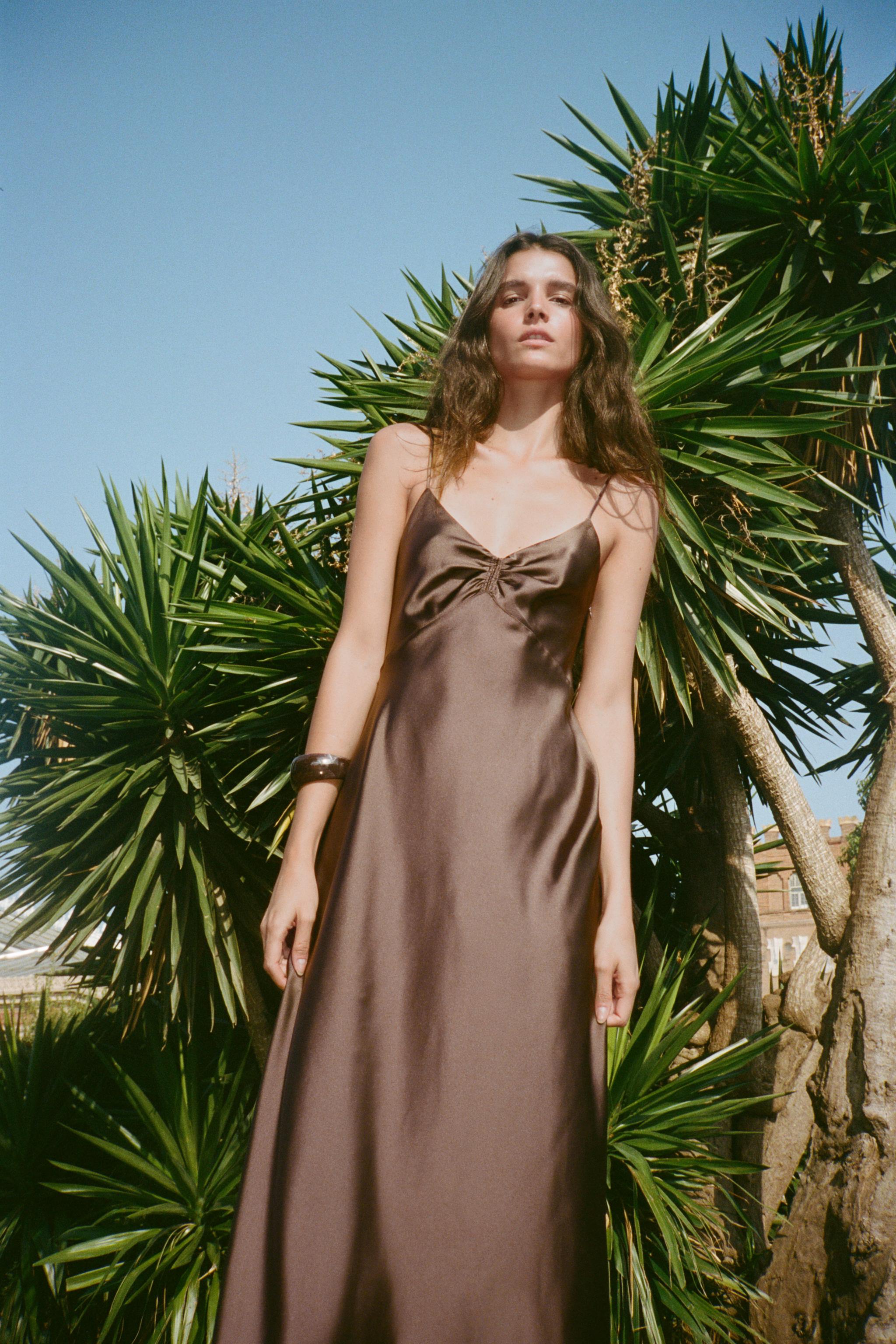 RUCHED SATIN EFFECT MIDI DRESS