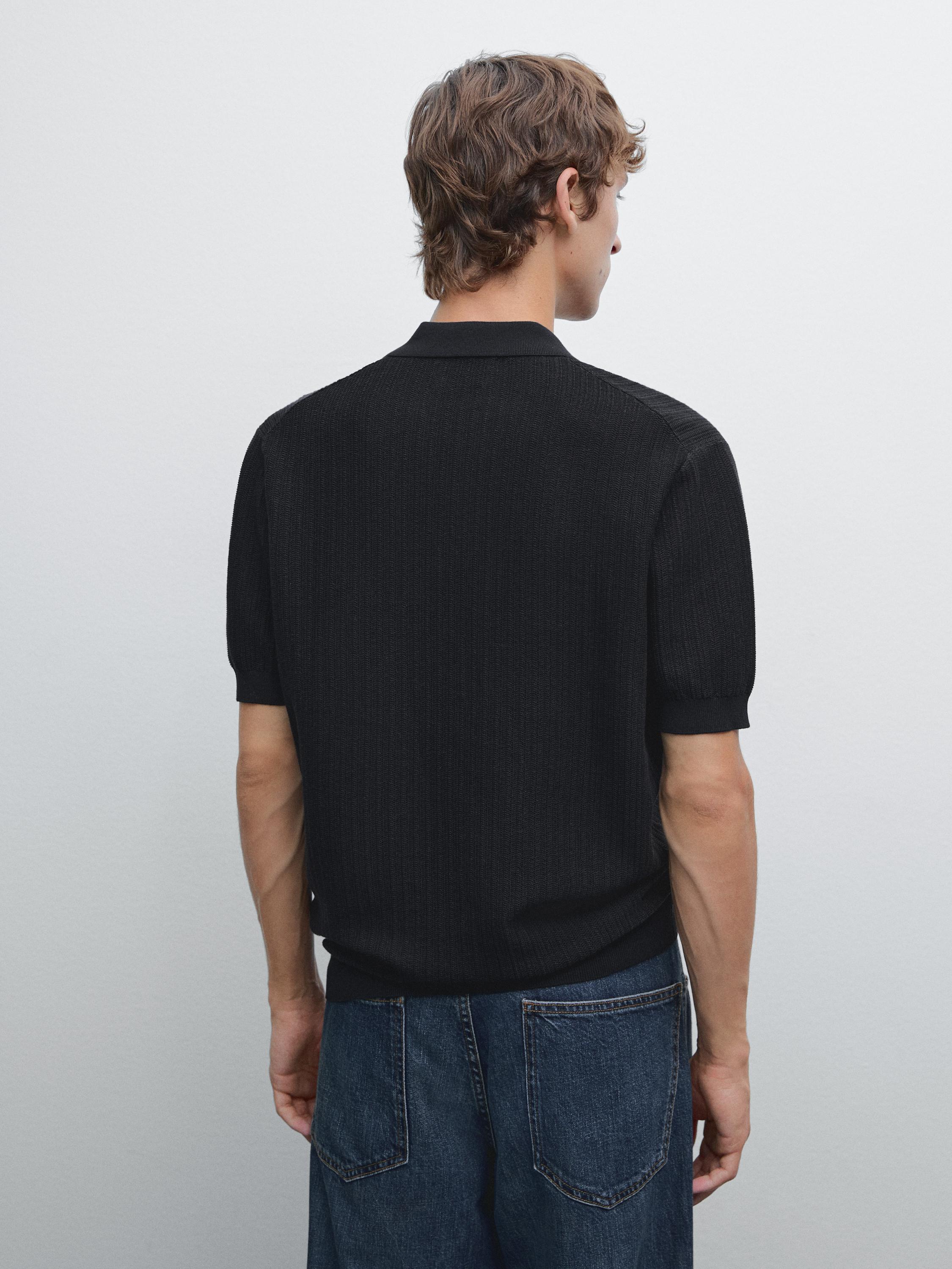 Short sleeve jacquard knit polo shirt