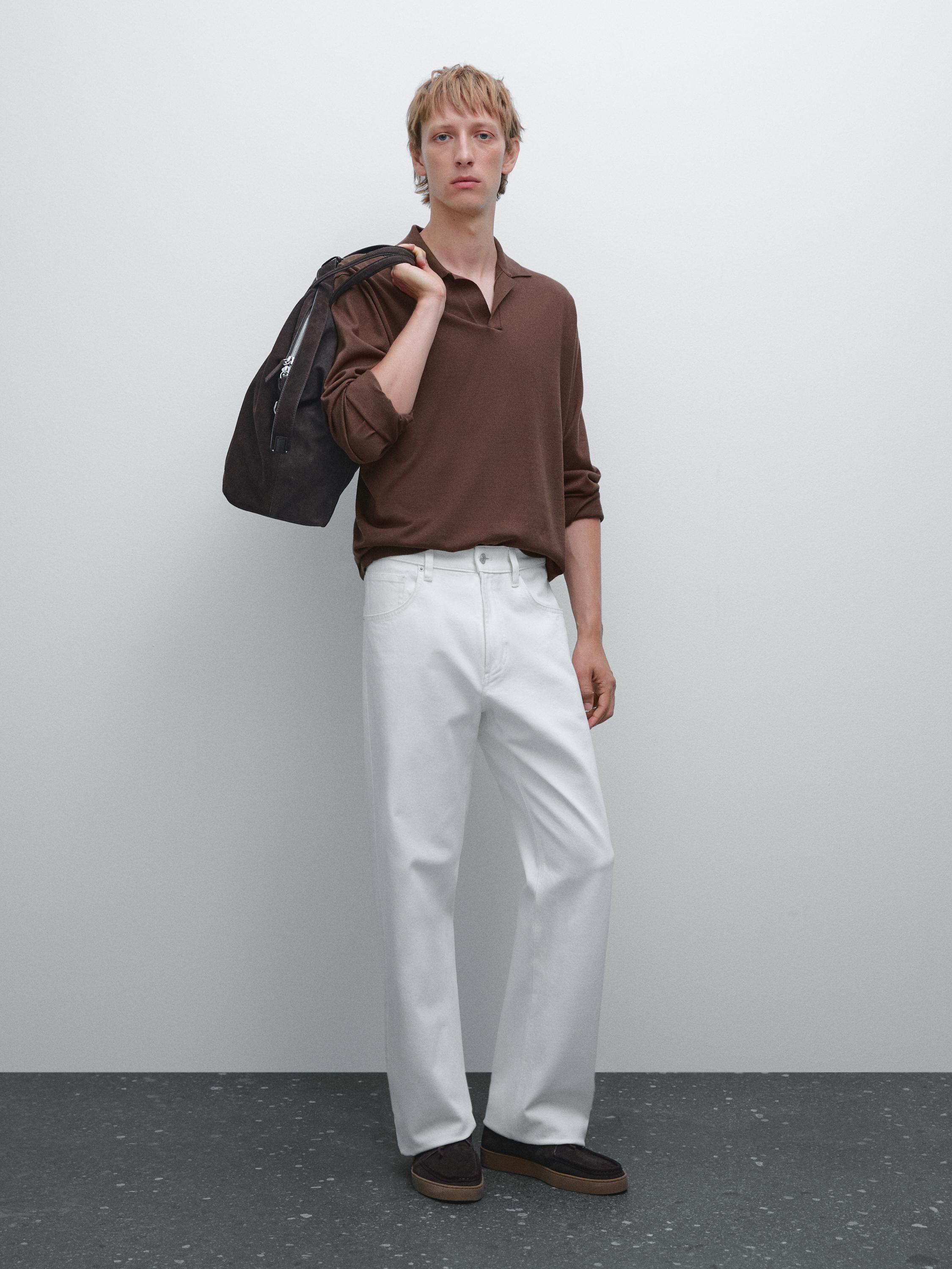 Cotton and silk blend knit polo sweater