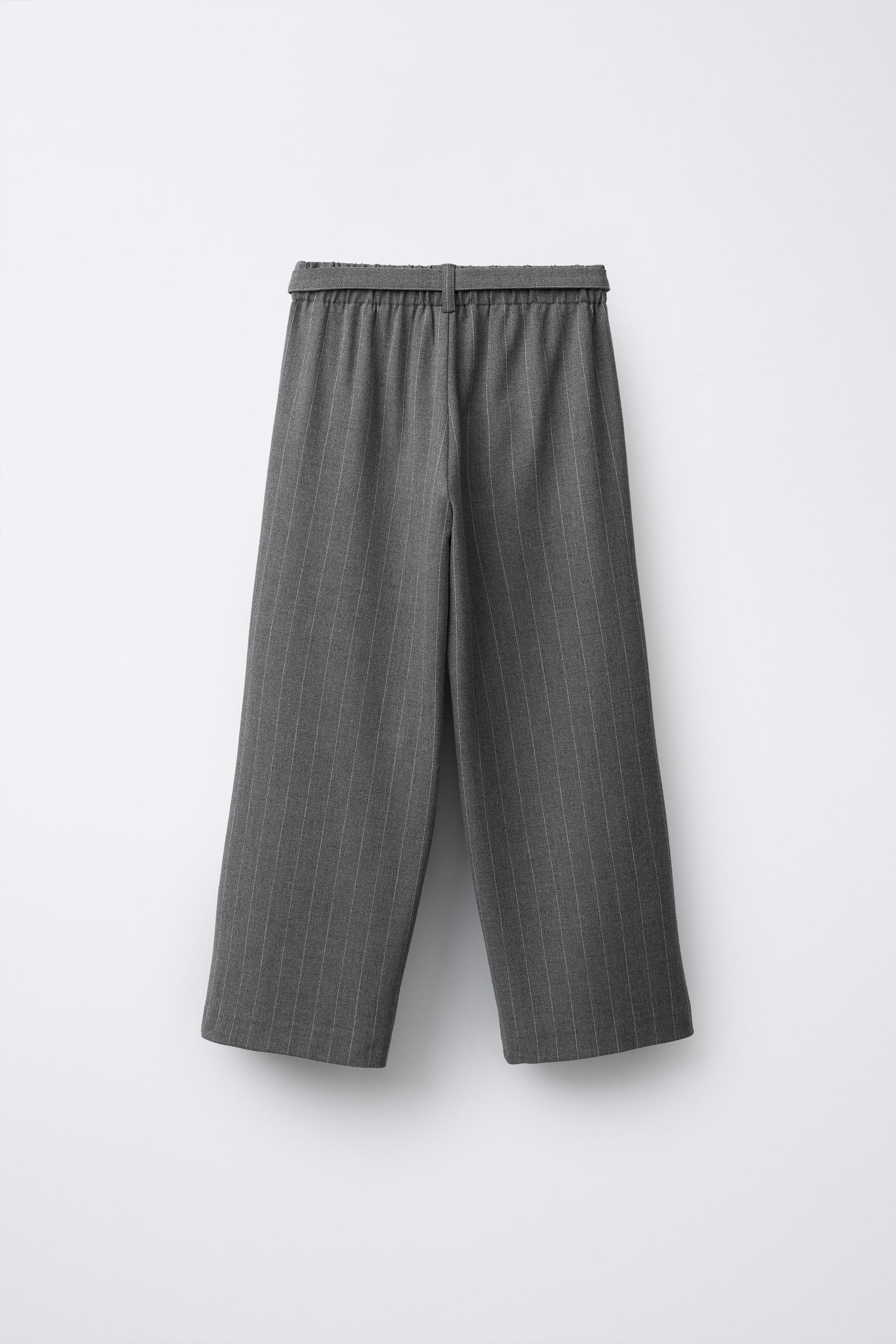PINSTRIPE BELTED PANTS