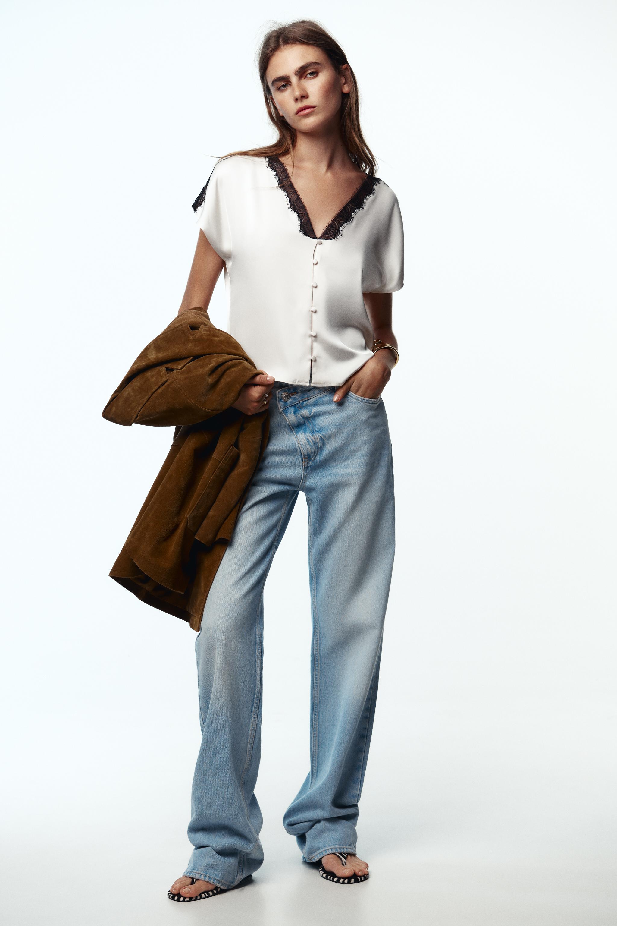 CONTRAST LACE SATIN EFFECT BLOUSE