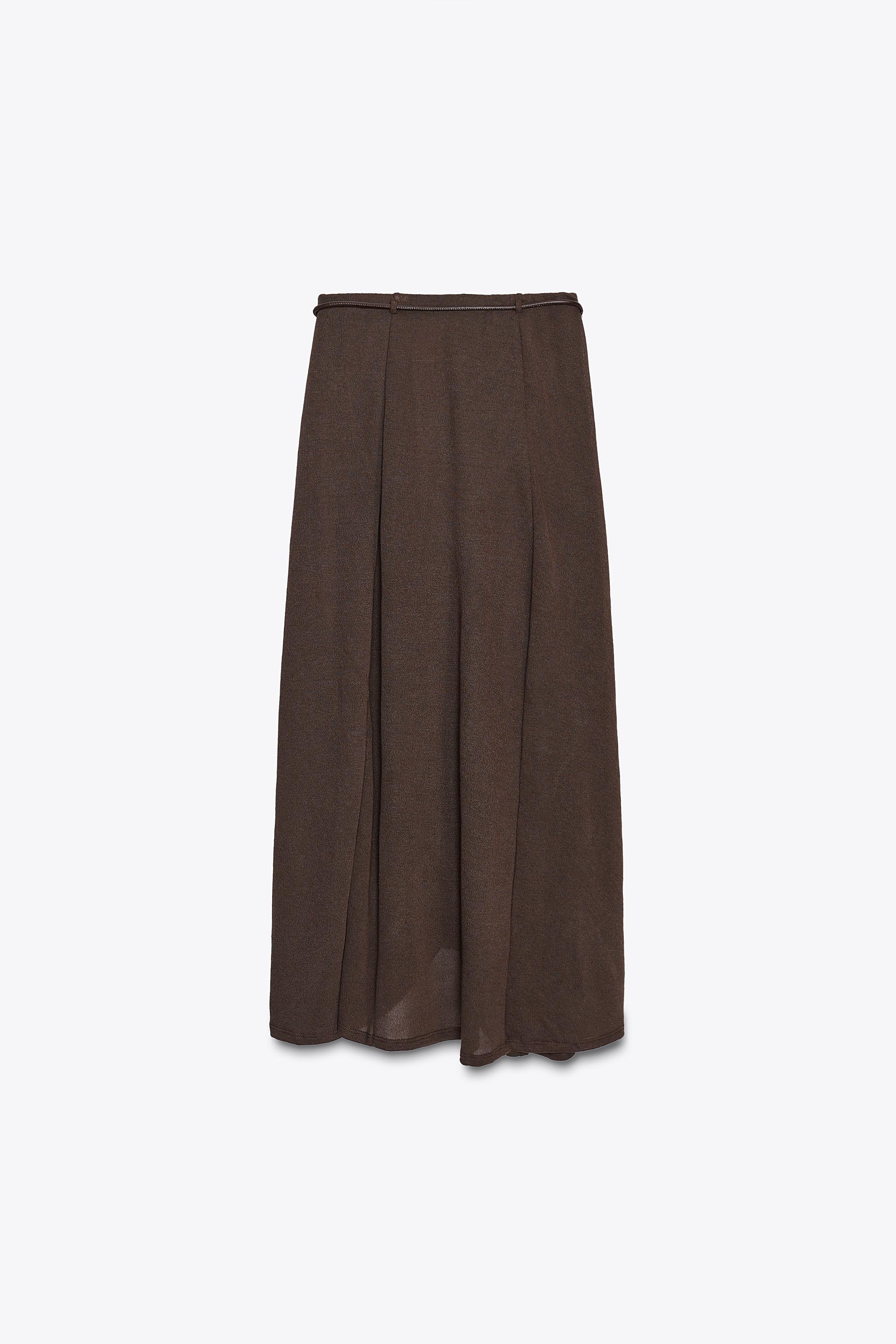 CUT-OUT KNIT SKIRT WITH BELT