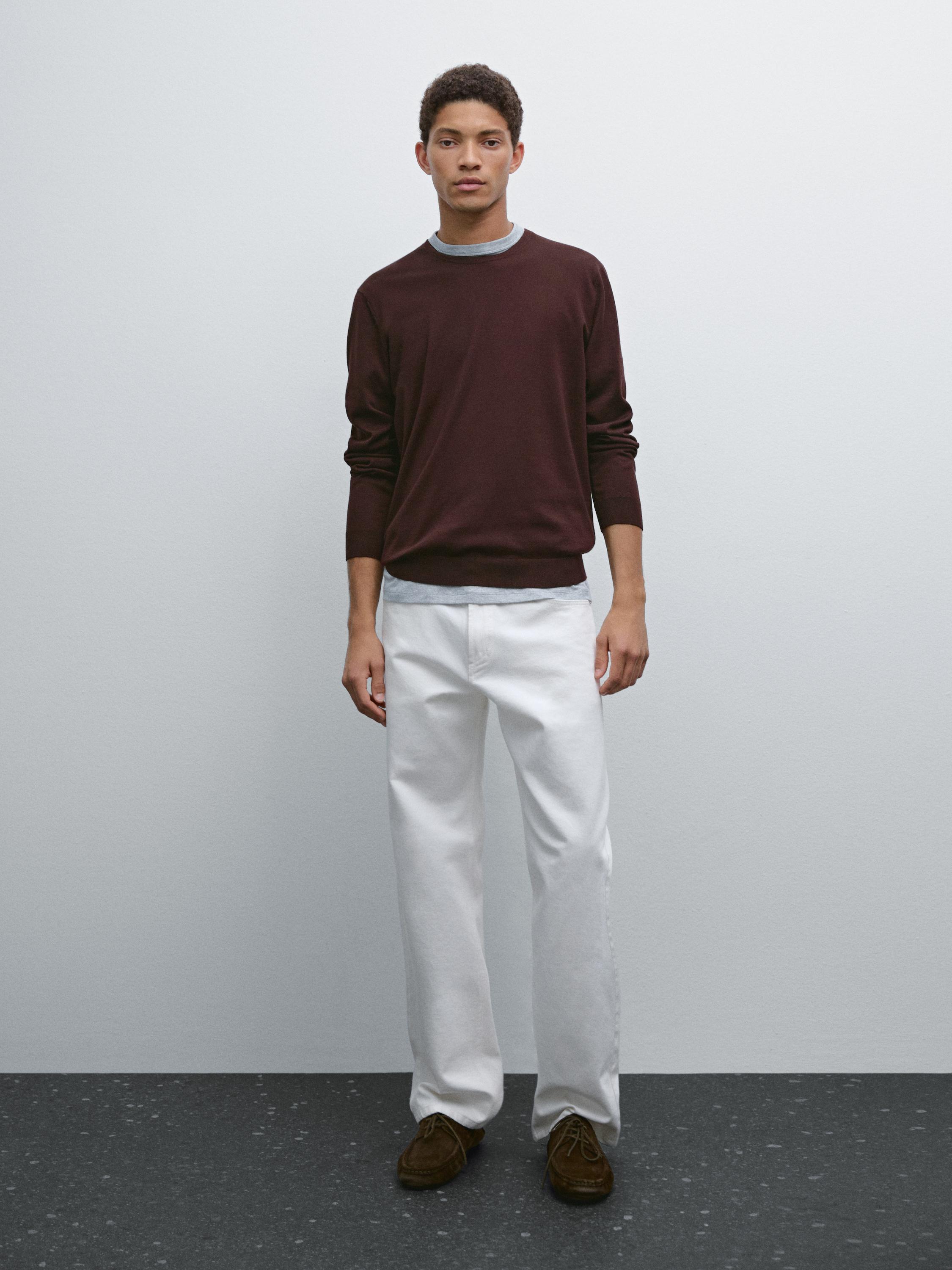 Long sleeve cotton knit sweater