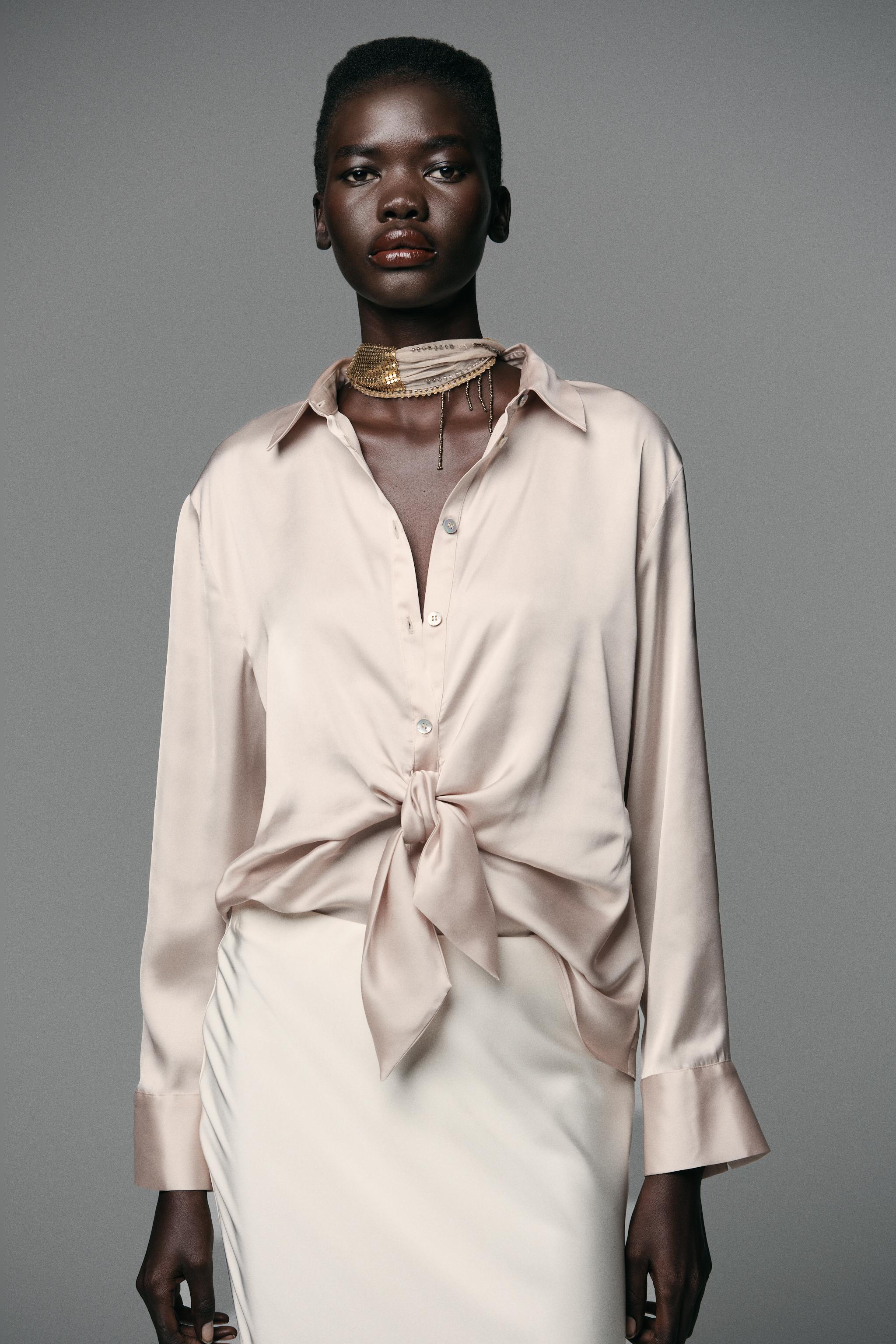 KNOTTED SATIN EFFECT SHIRT