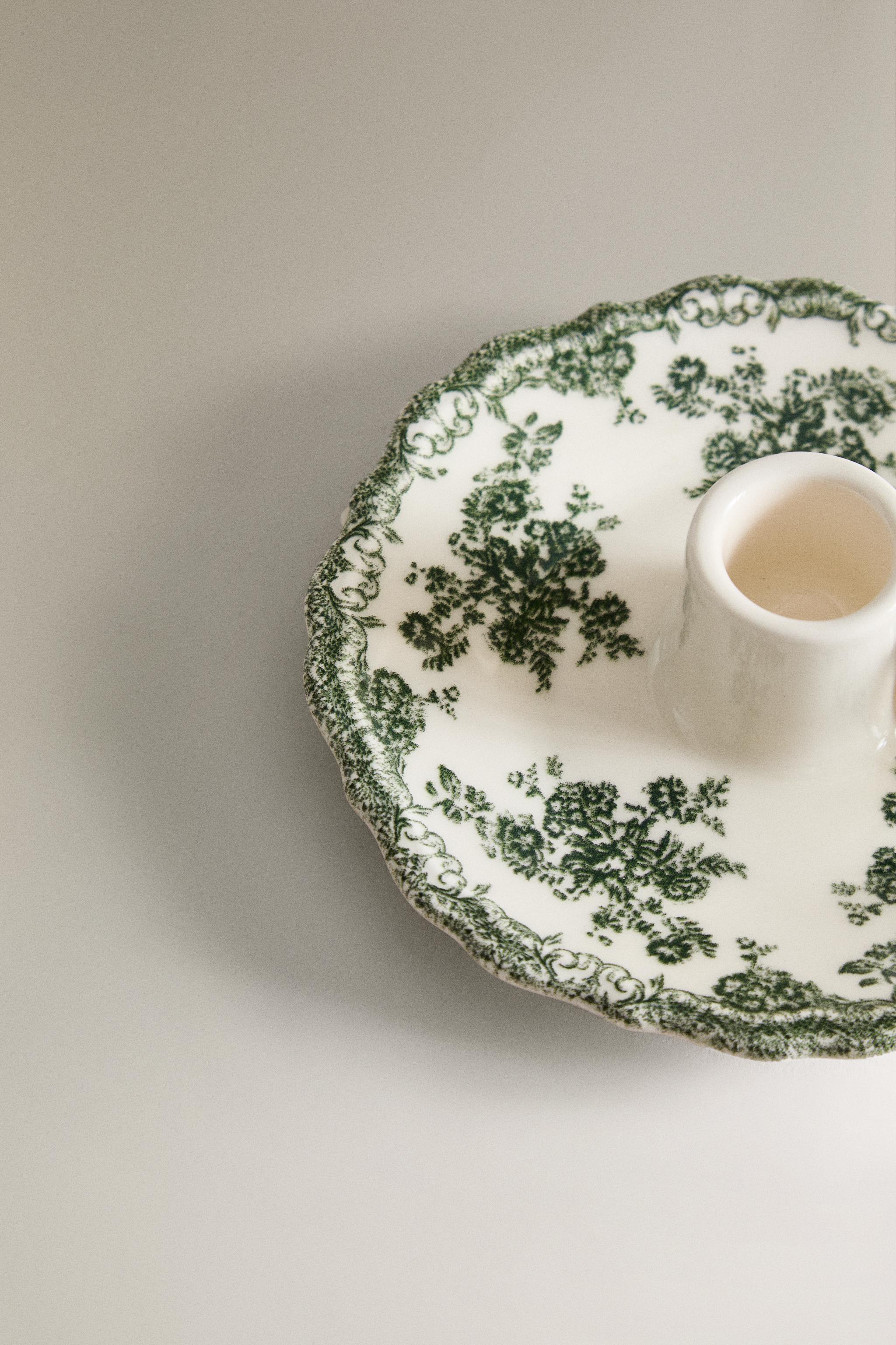 FLORAL EARTHENWARE CANDLEHOLDER