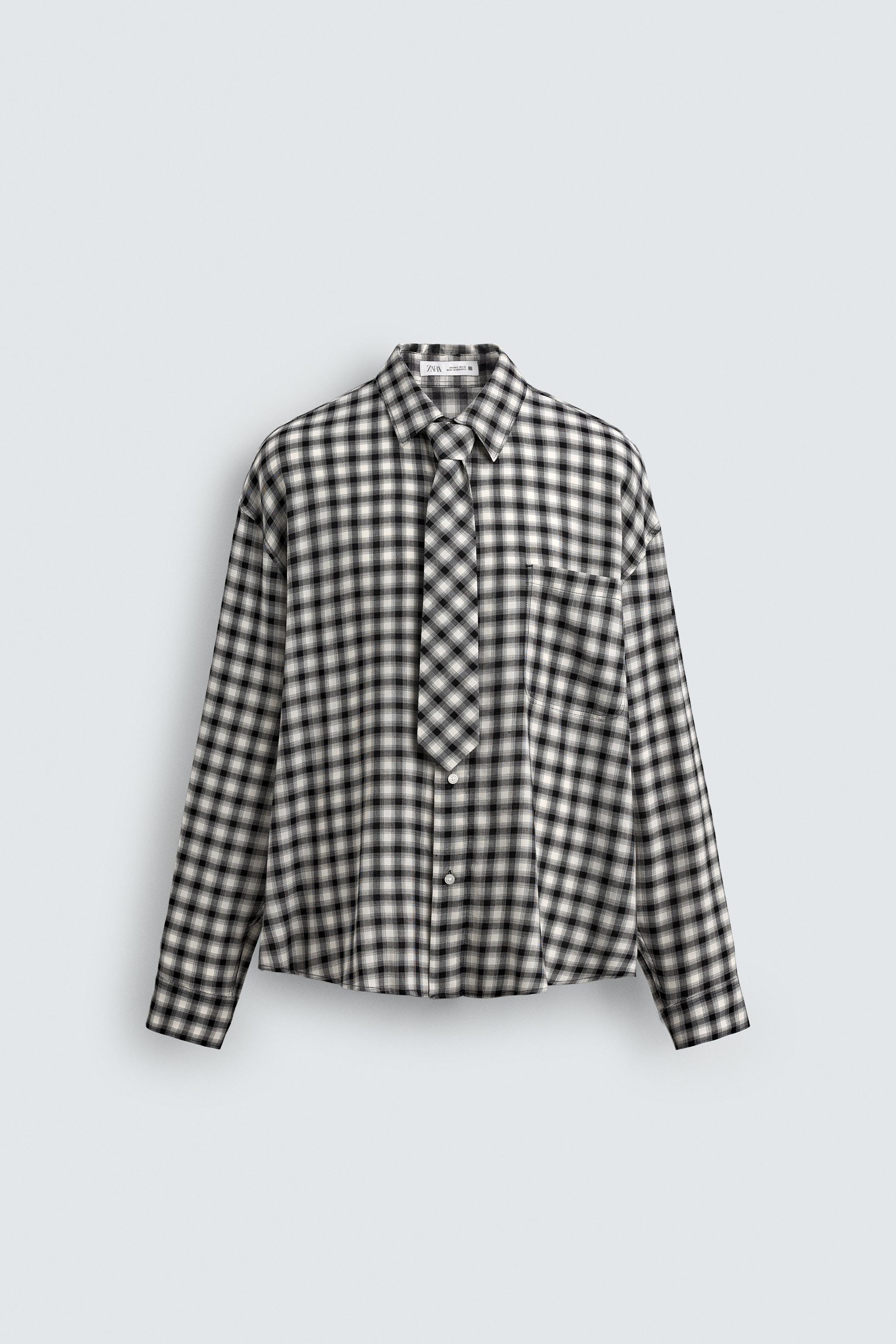 CONTRAST PLAID SHIRT WITH TIE