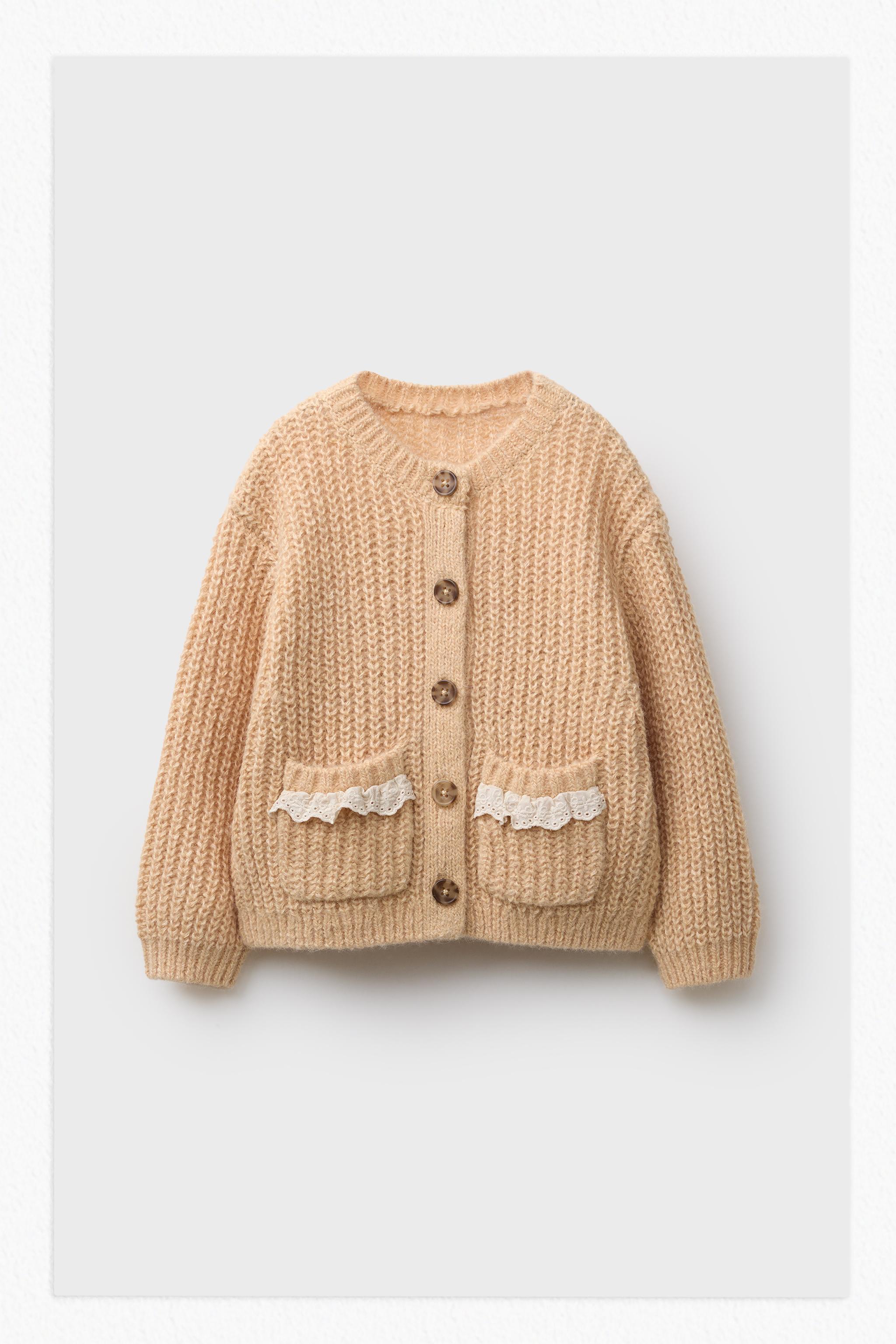 LACE POCKET KNIT CARDIGAN