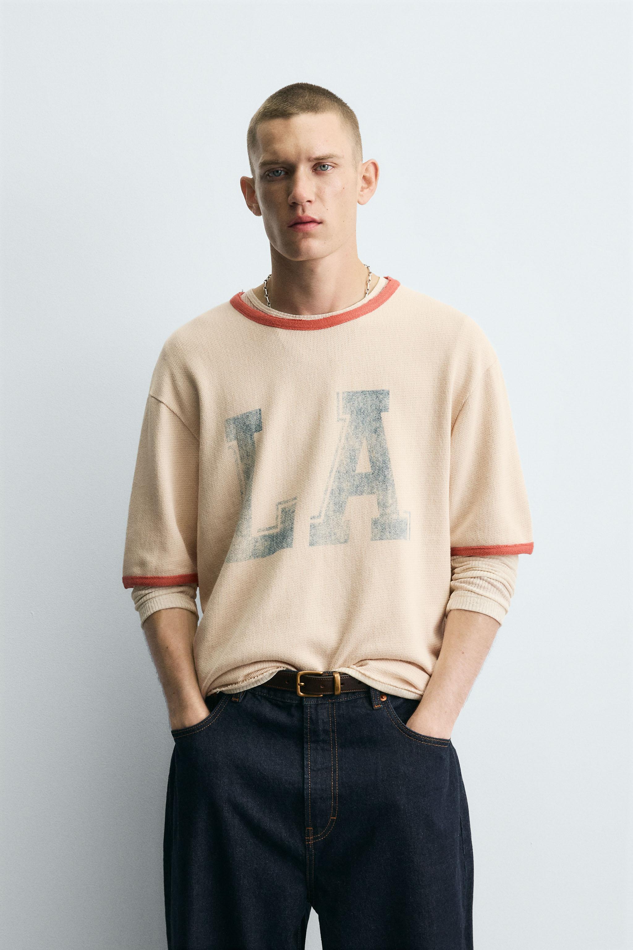 WASHED PRINT KNIT T-SHIRT