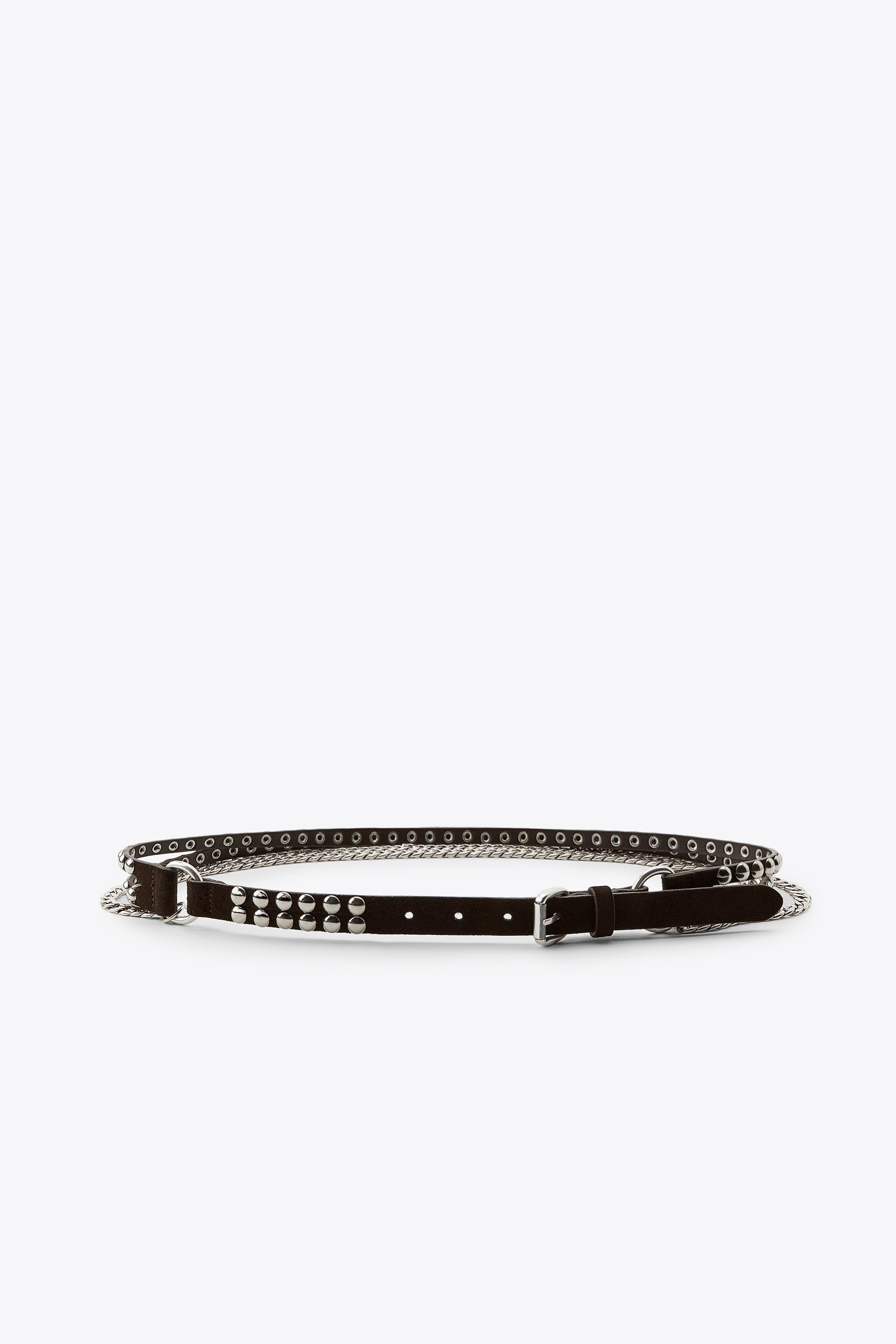 CHAIN DETAIL LEATHER BELT