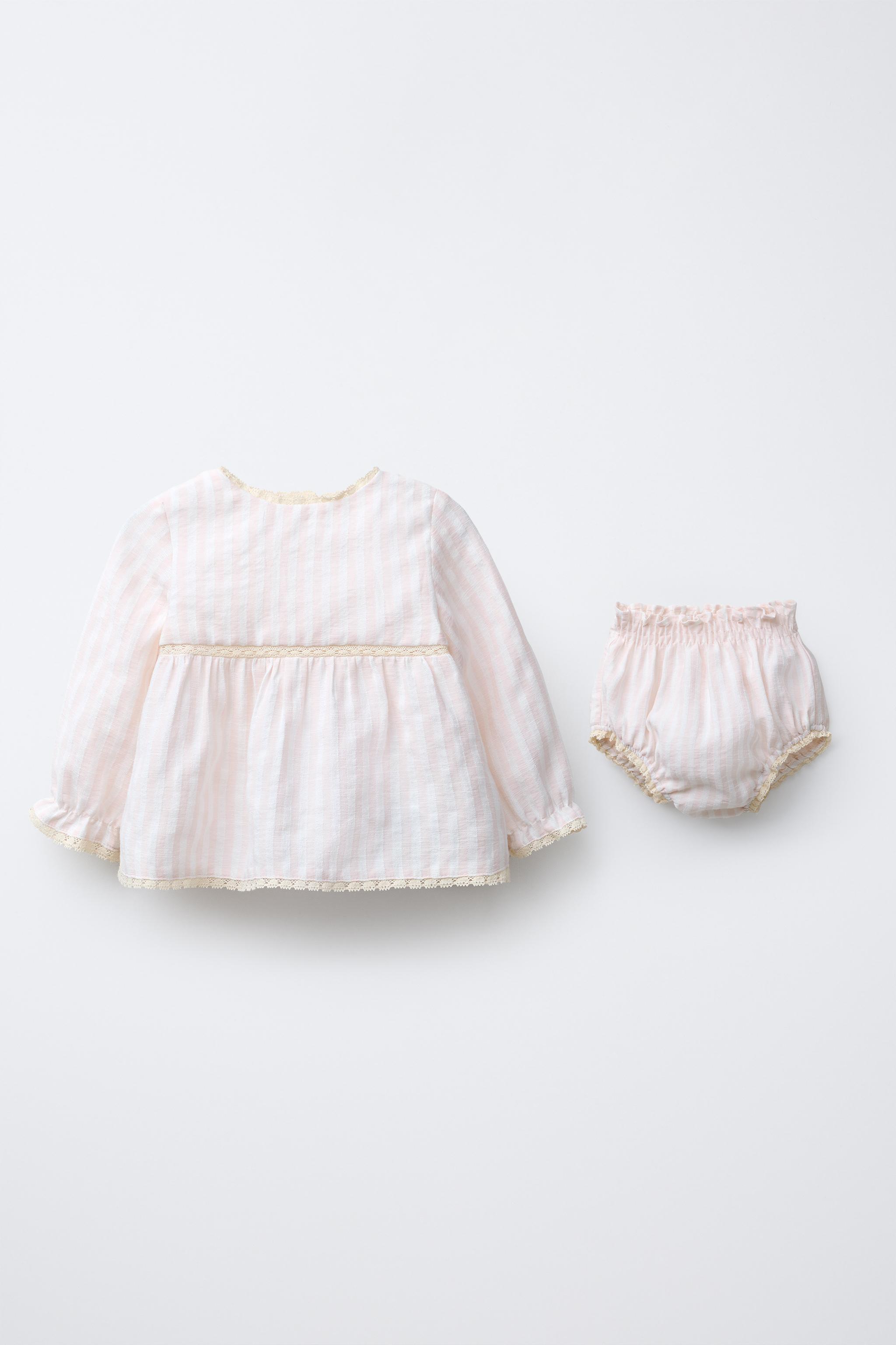 SEERSUCKER STRIPED LACE SHIRT AND SHORTS SET