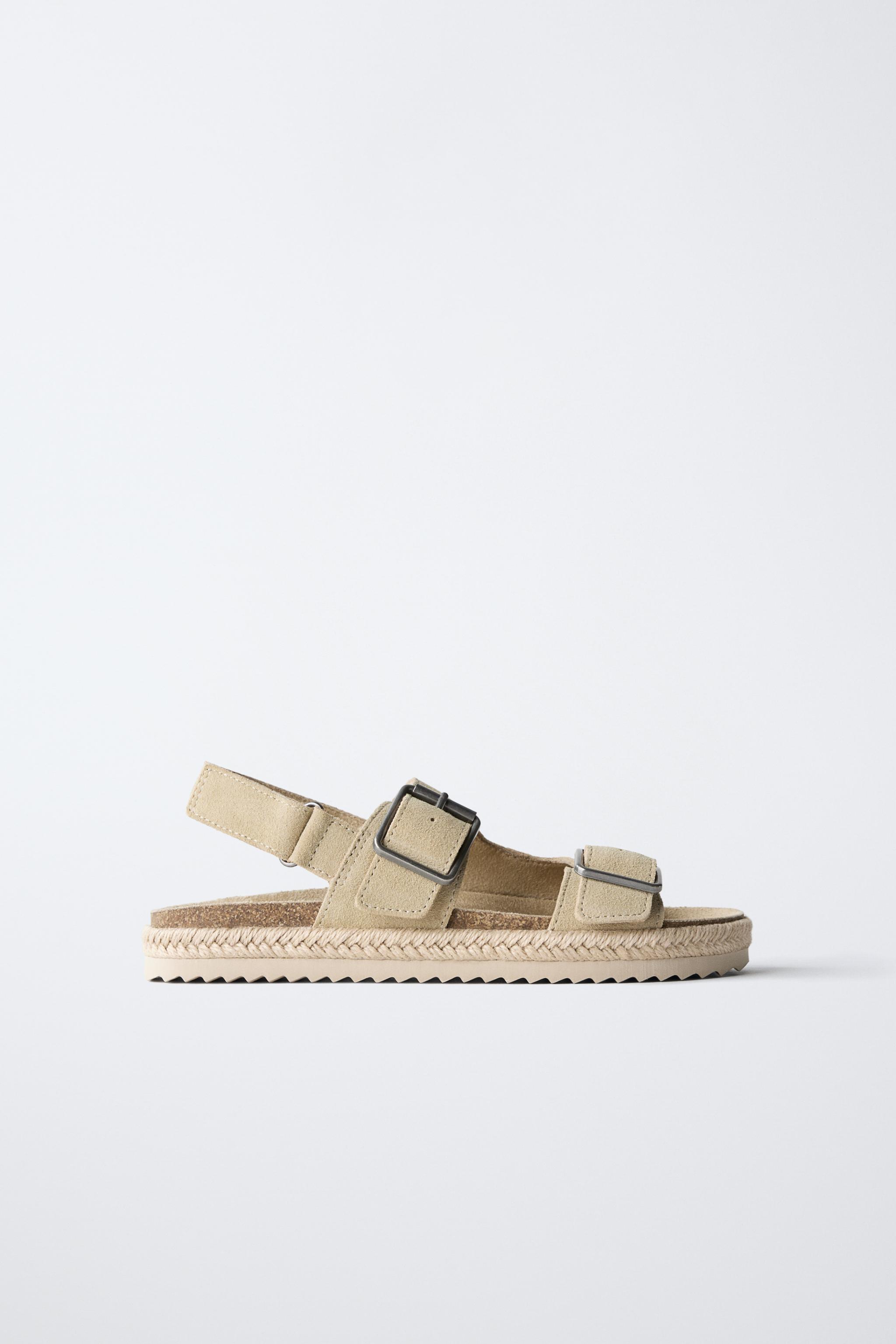 LEATHER SANDALS WITH JUTE BUCKLES