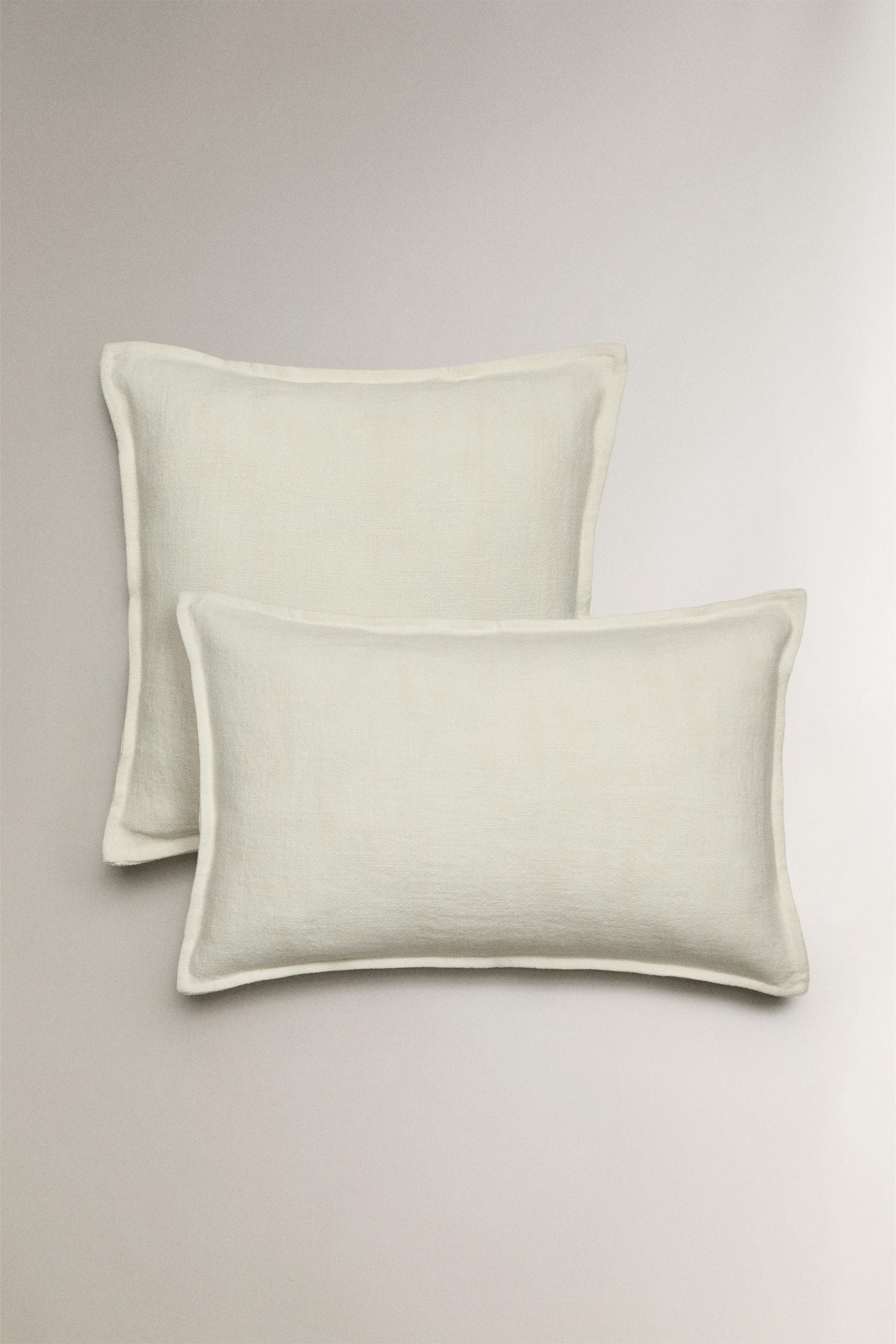 LINEN THROW PILLOW COVER WITH BACKSTITCHING