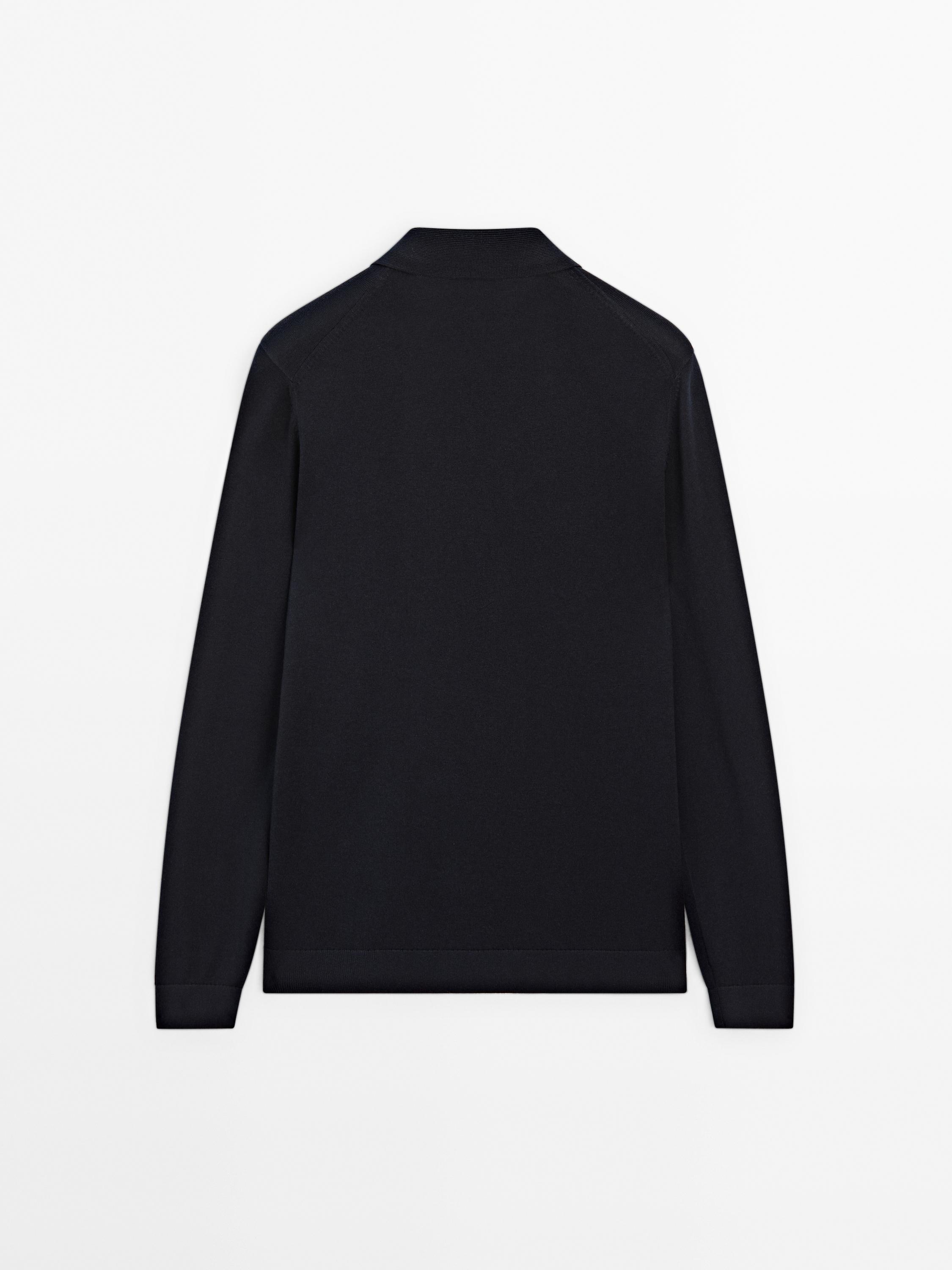 Knit polo sweater with zip