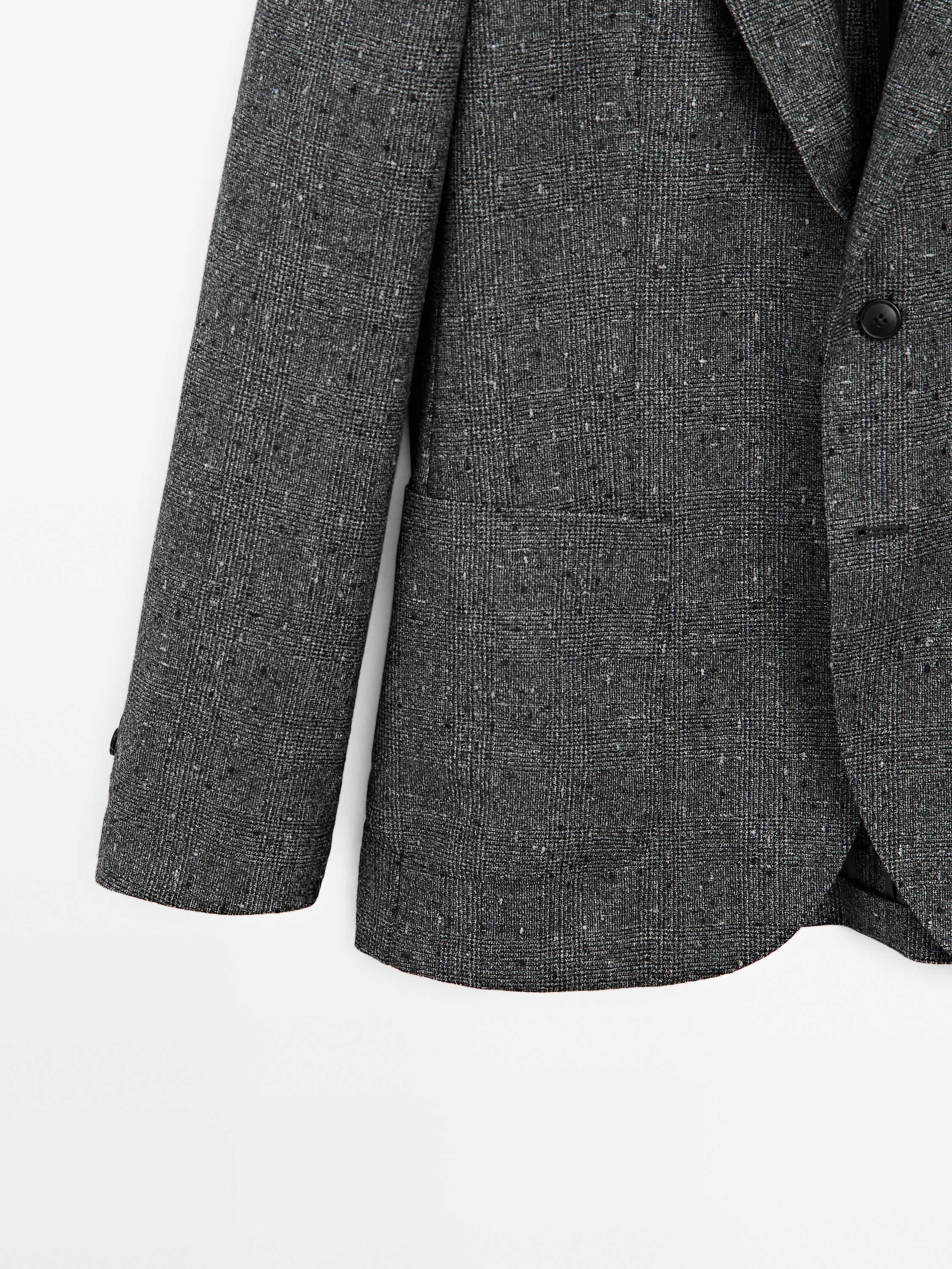 Textured check wool blend blazer