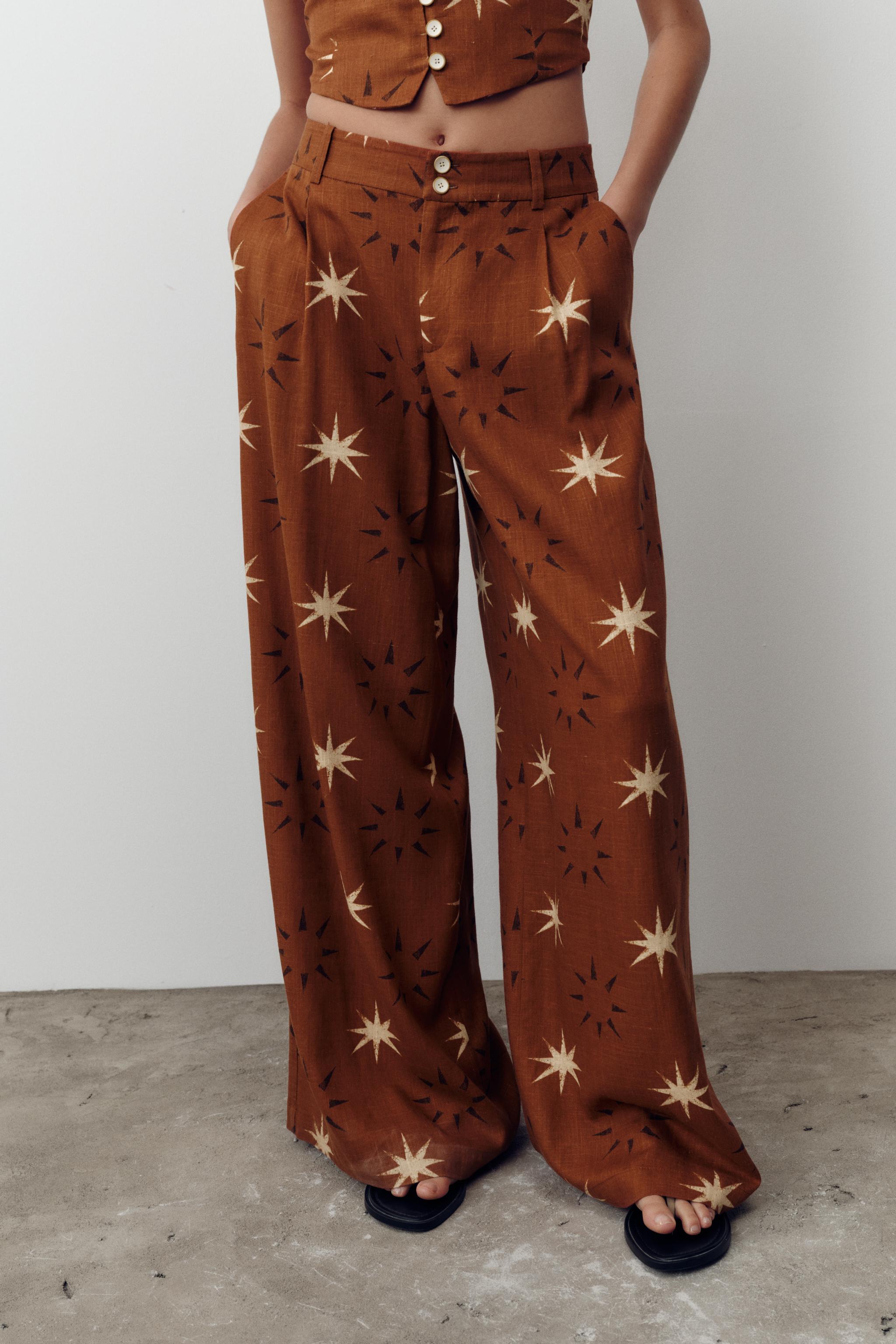 SUN PRINT LINEN WIDE LEG PANTS