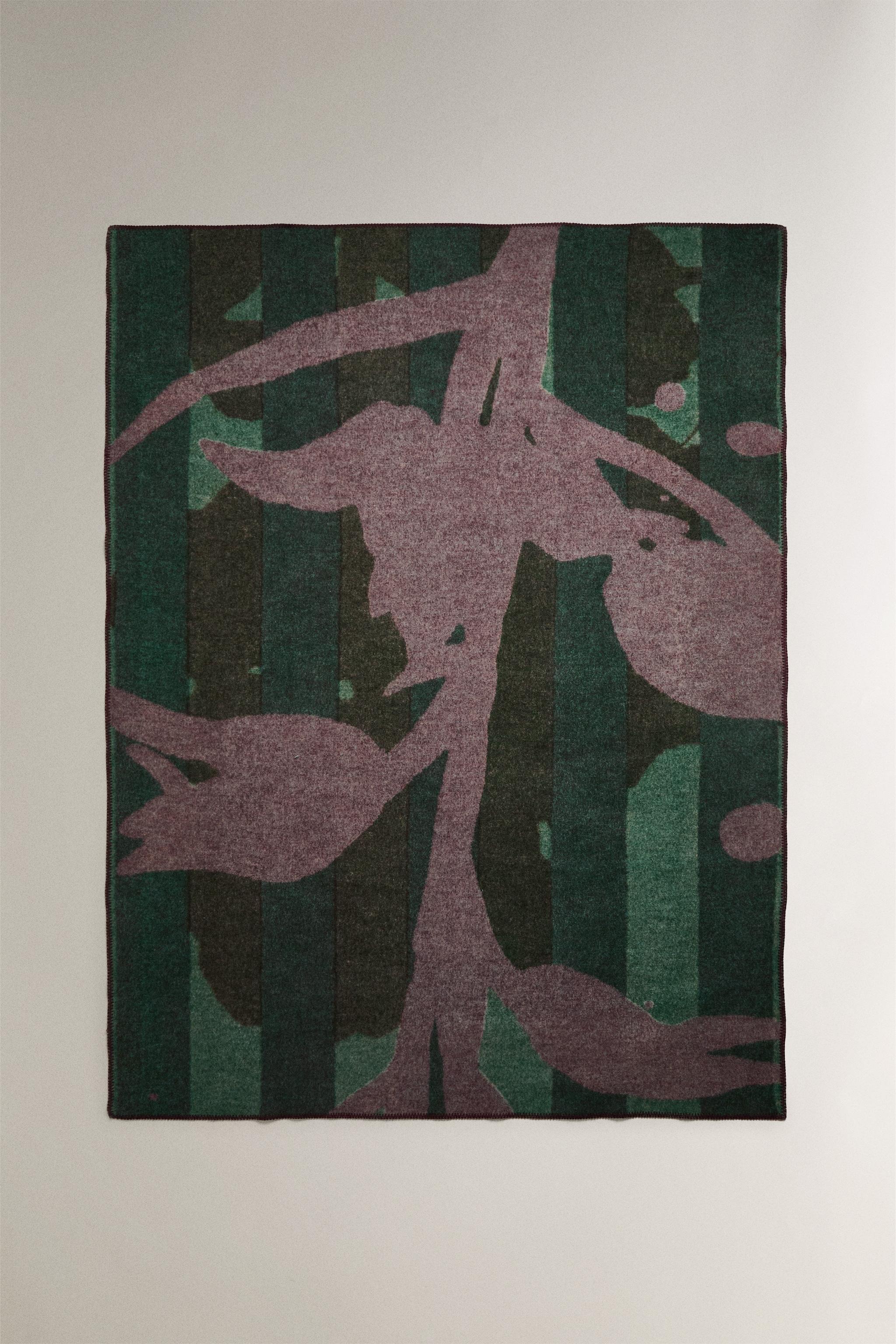 STRIPED WOOL BLANKET WITH BRANCH X COLLAGERIE