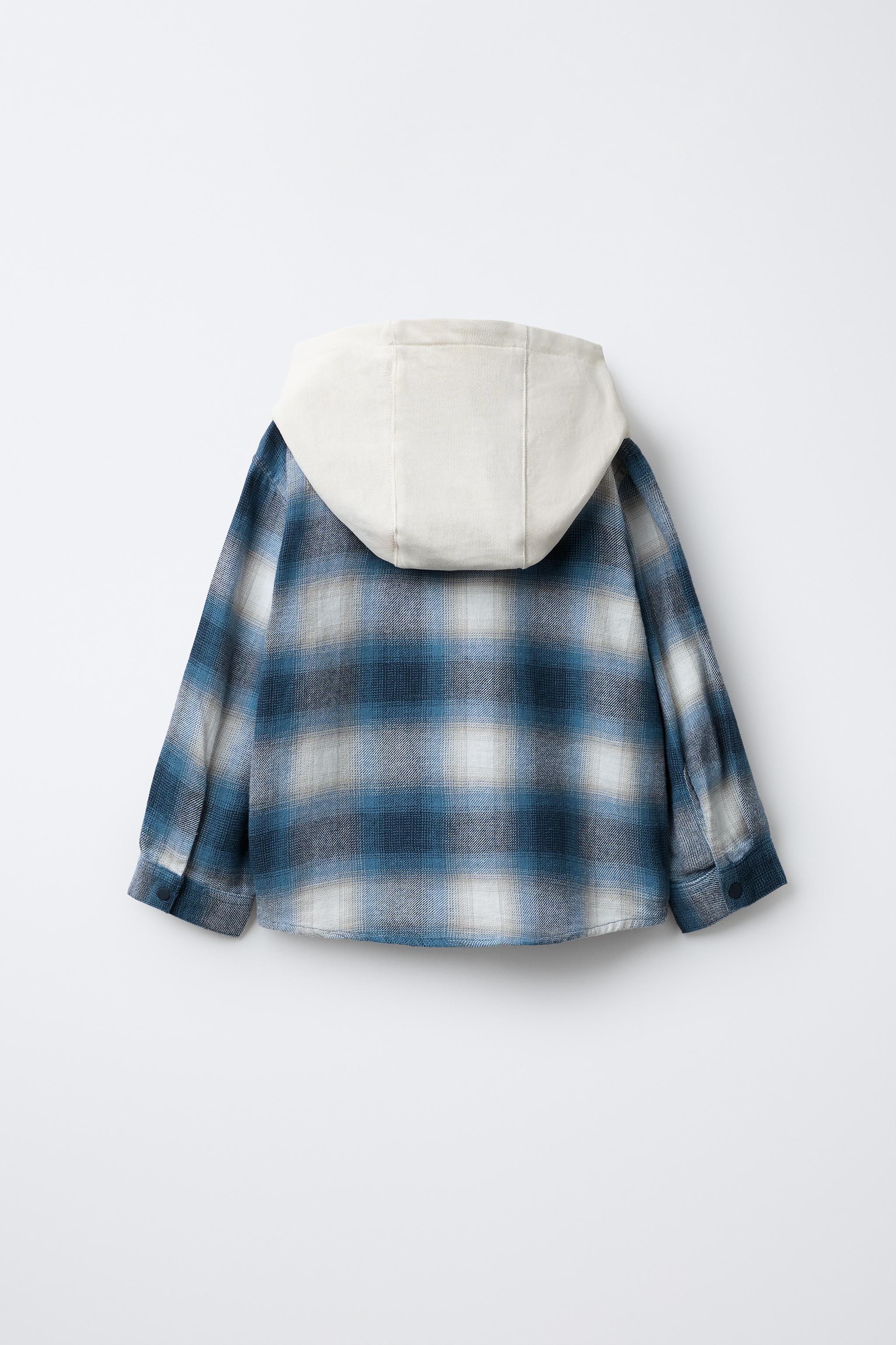 FLEECE HOODED PLAID OVERSHIRT