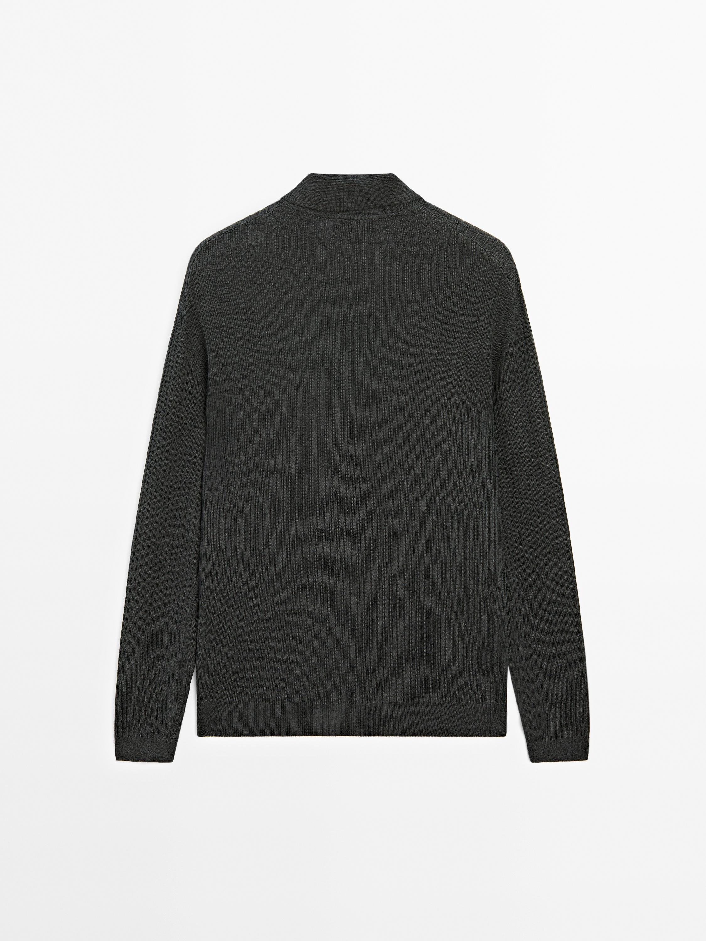 Cotton blend knit polo sweater