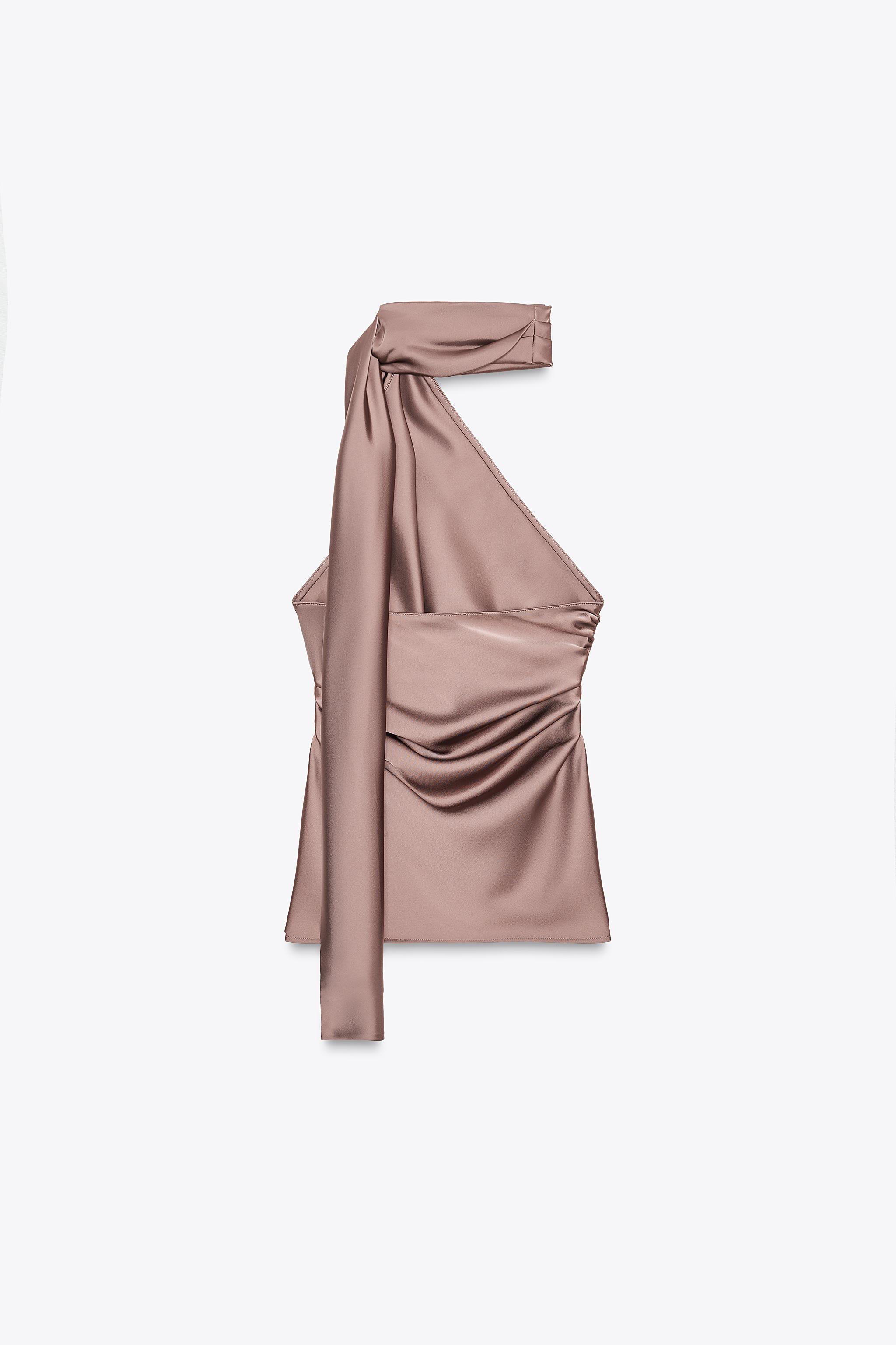 SATIN EFFECT HALTER SCARF TOP