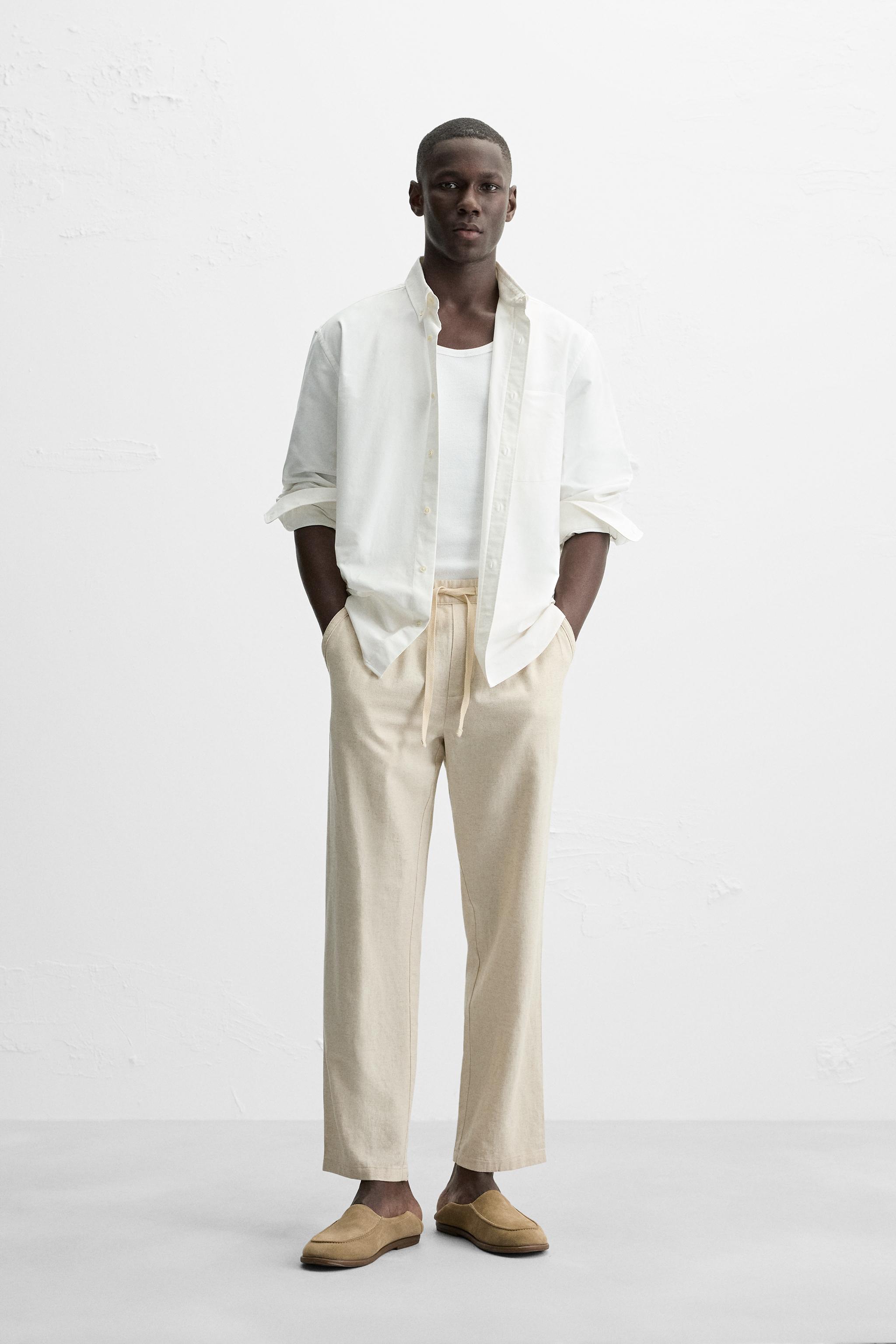 RELAXED FIT COTTON LINEN PANTS