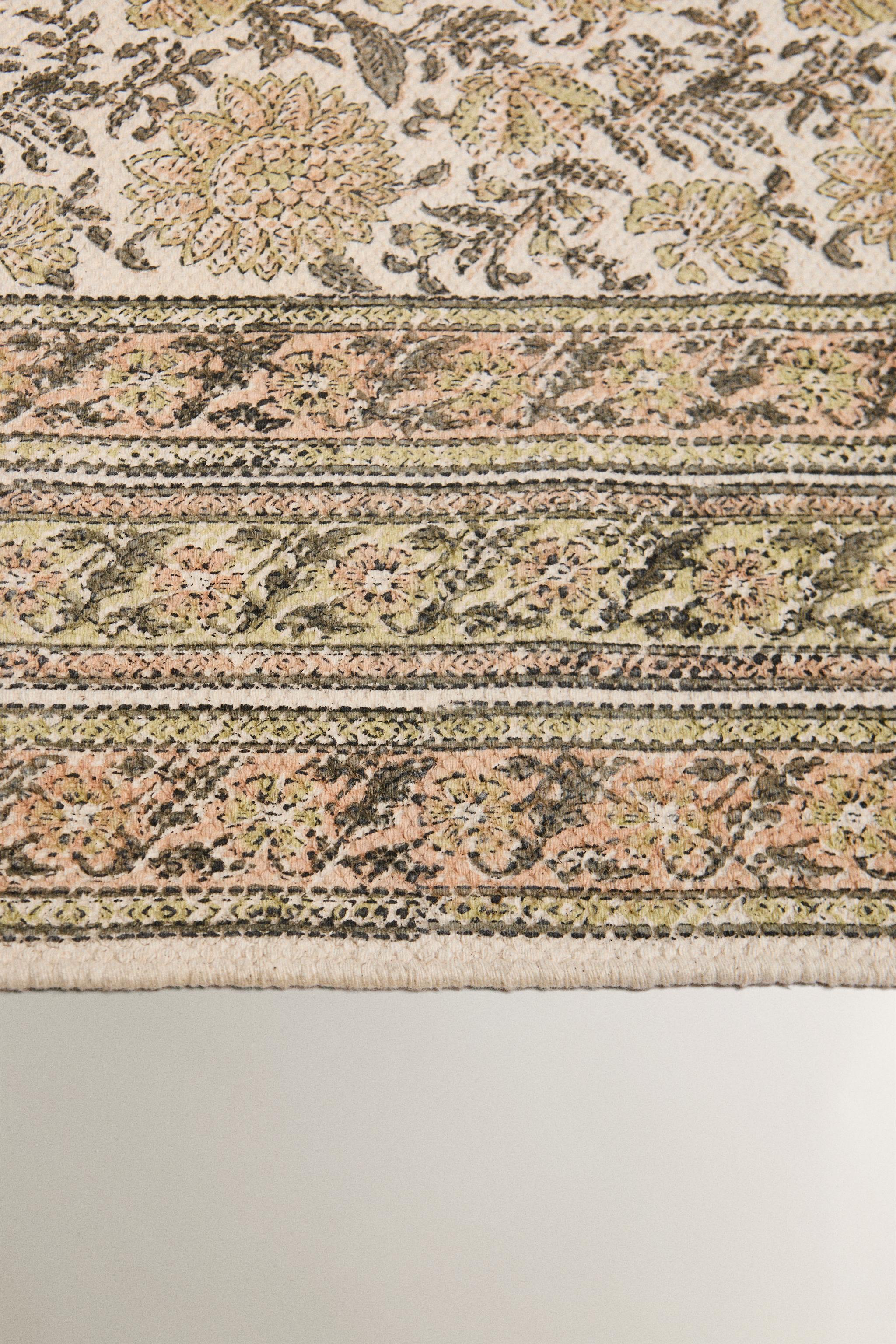 FLORAL PRINT COTTON AREA RUG