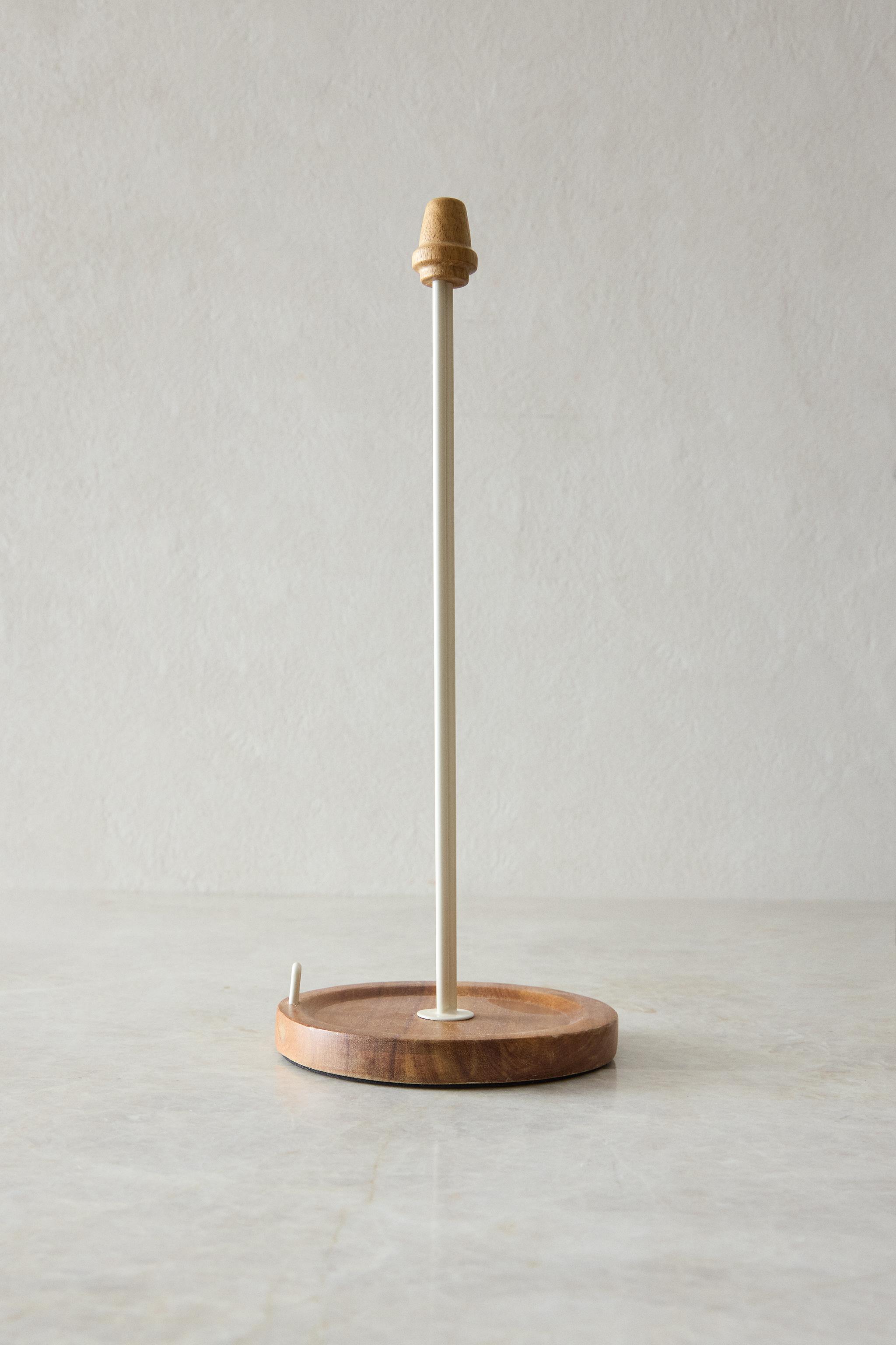 IRON AND WOOD KITCHEN ROLL HOLDER