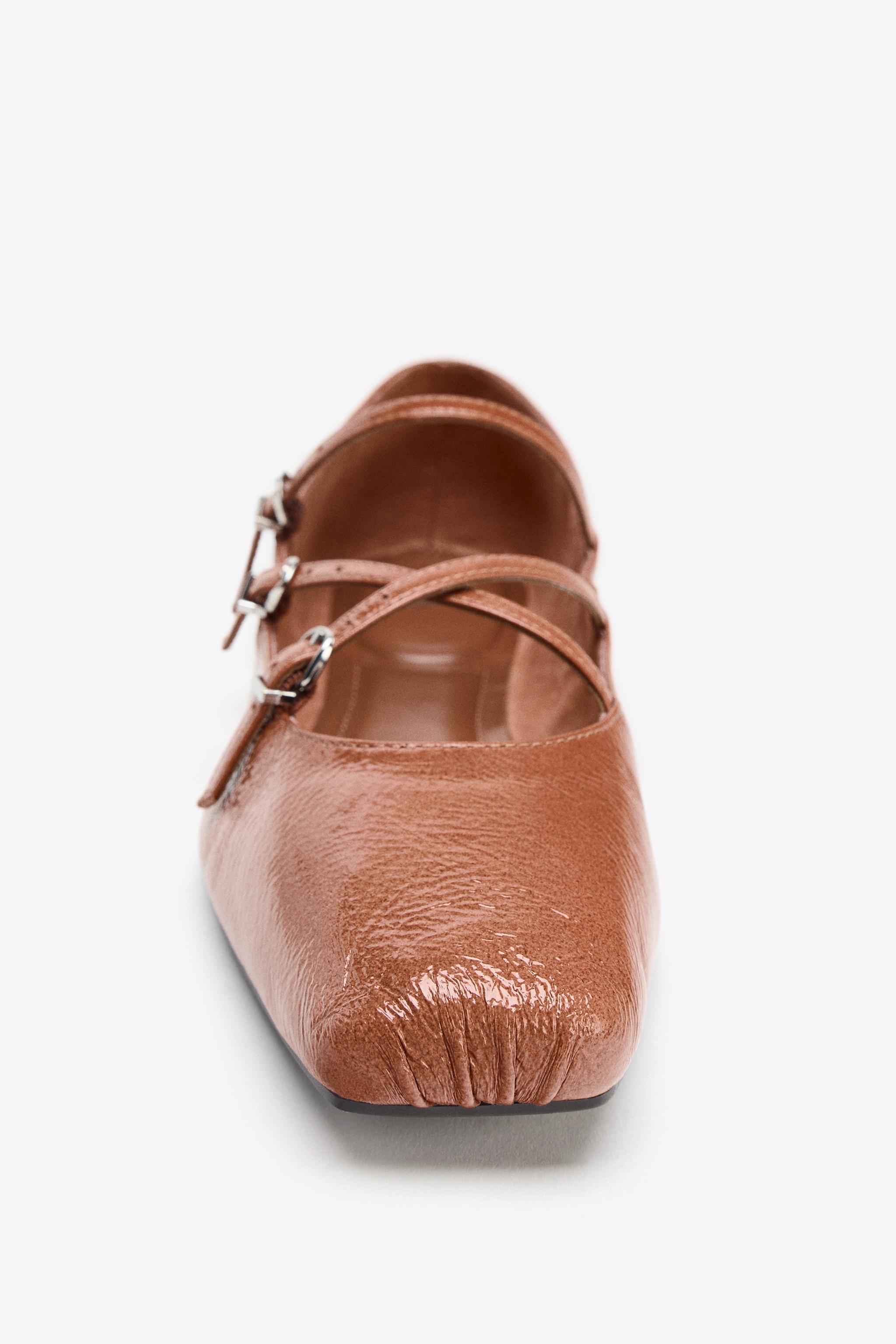 LEATHER SQUARE TOE BALLET FLATS