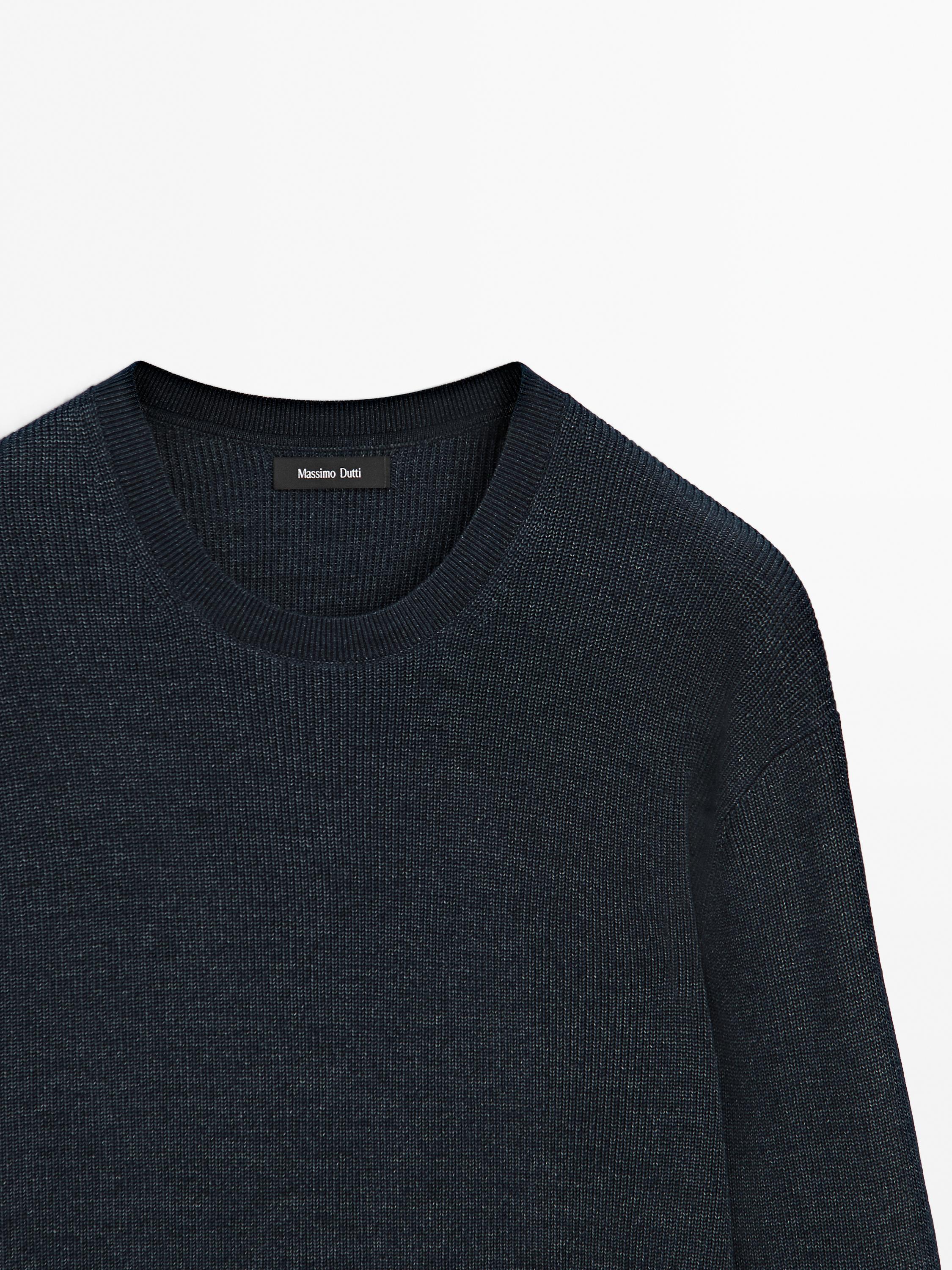 Denim-effect knit sweater