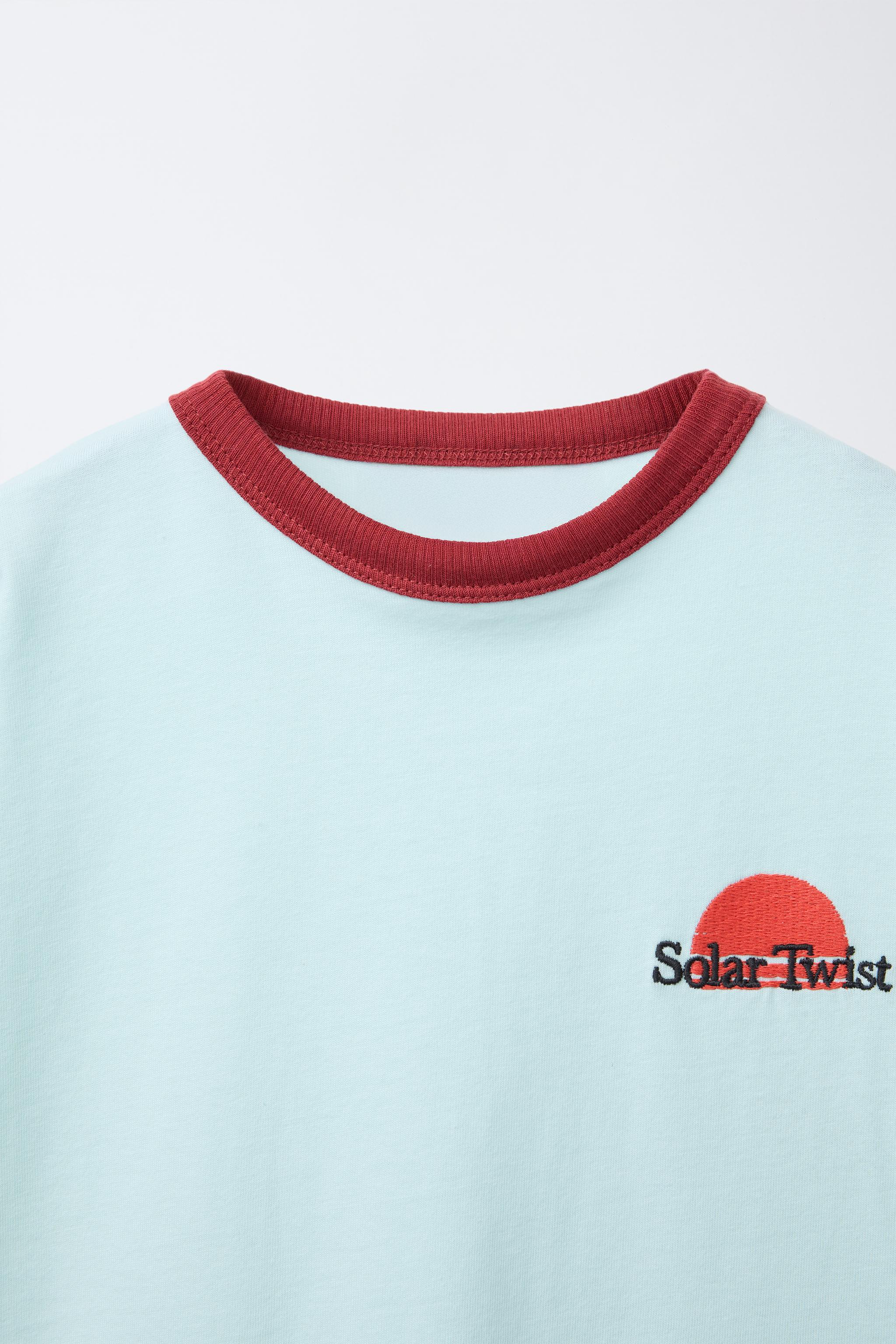 CONTRAST TRIM EMBROIDERED T-SHIRT