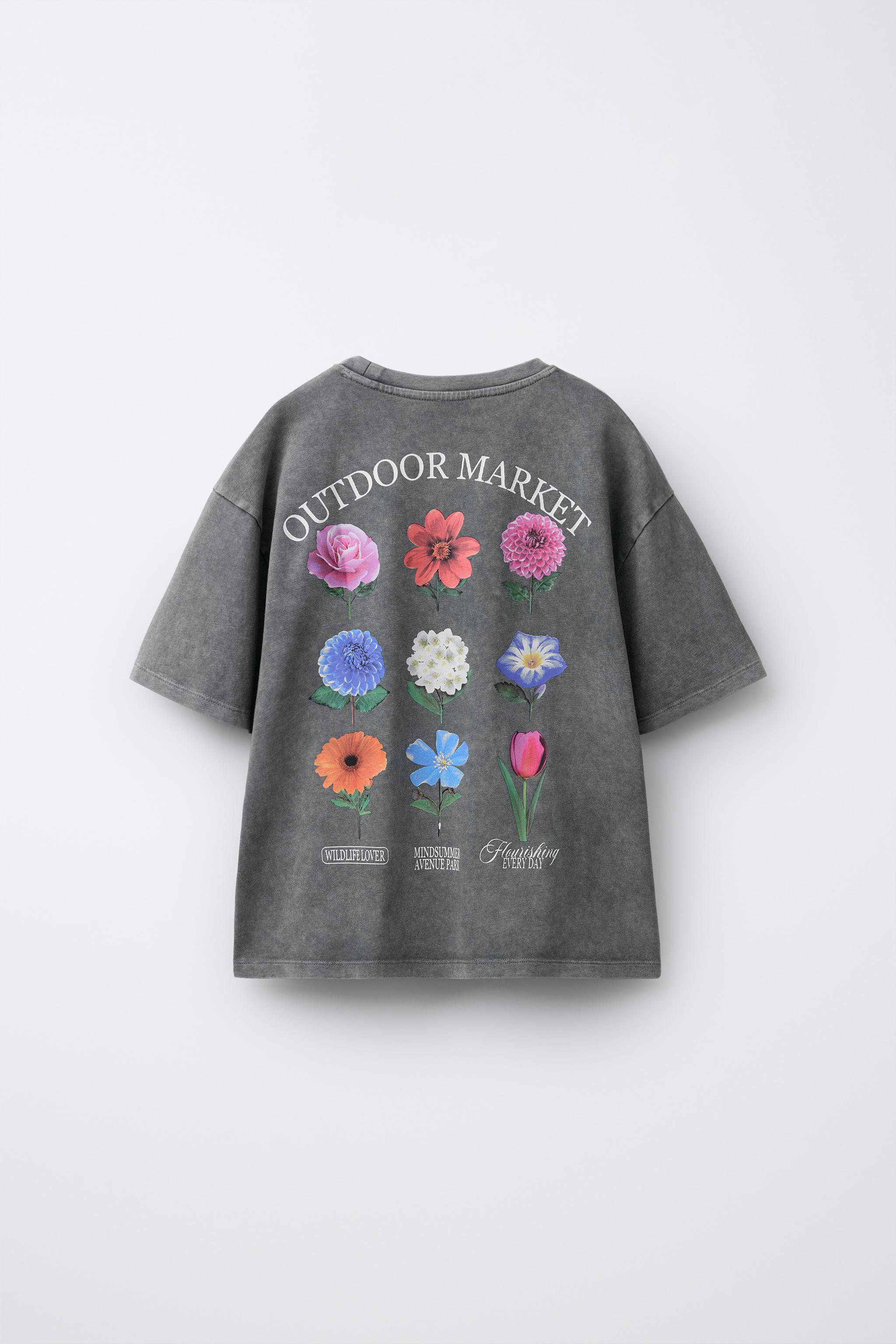 GARMENT DYE WASHED EFFECT FLORAL T-SHIRT