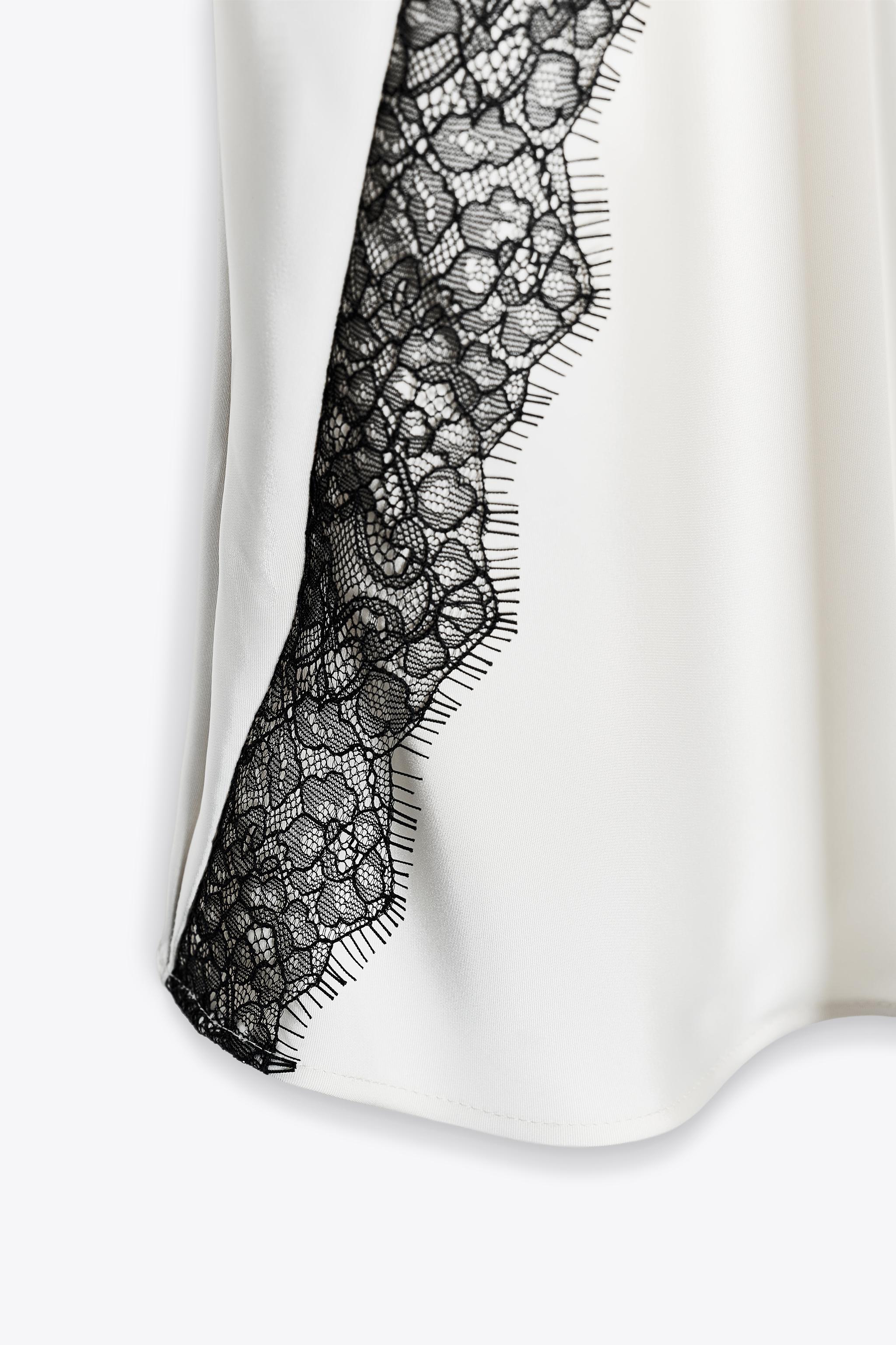 SATIN EFFECT LACE MIDI SKIRT